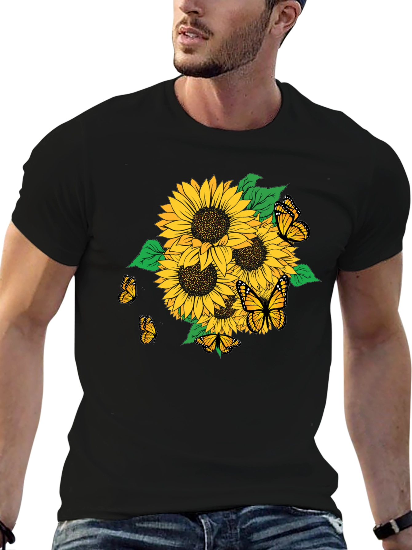 Sunflower & Butterfly Graphic T-Shirt - Stylish Casual Wear