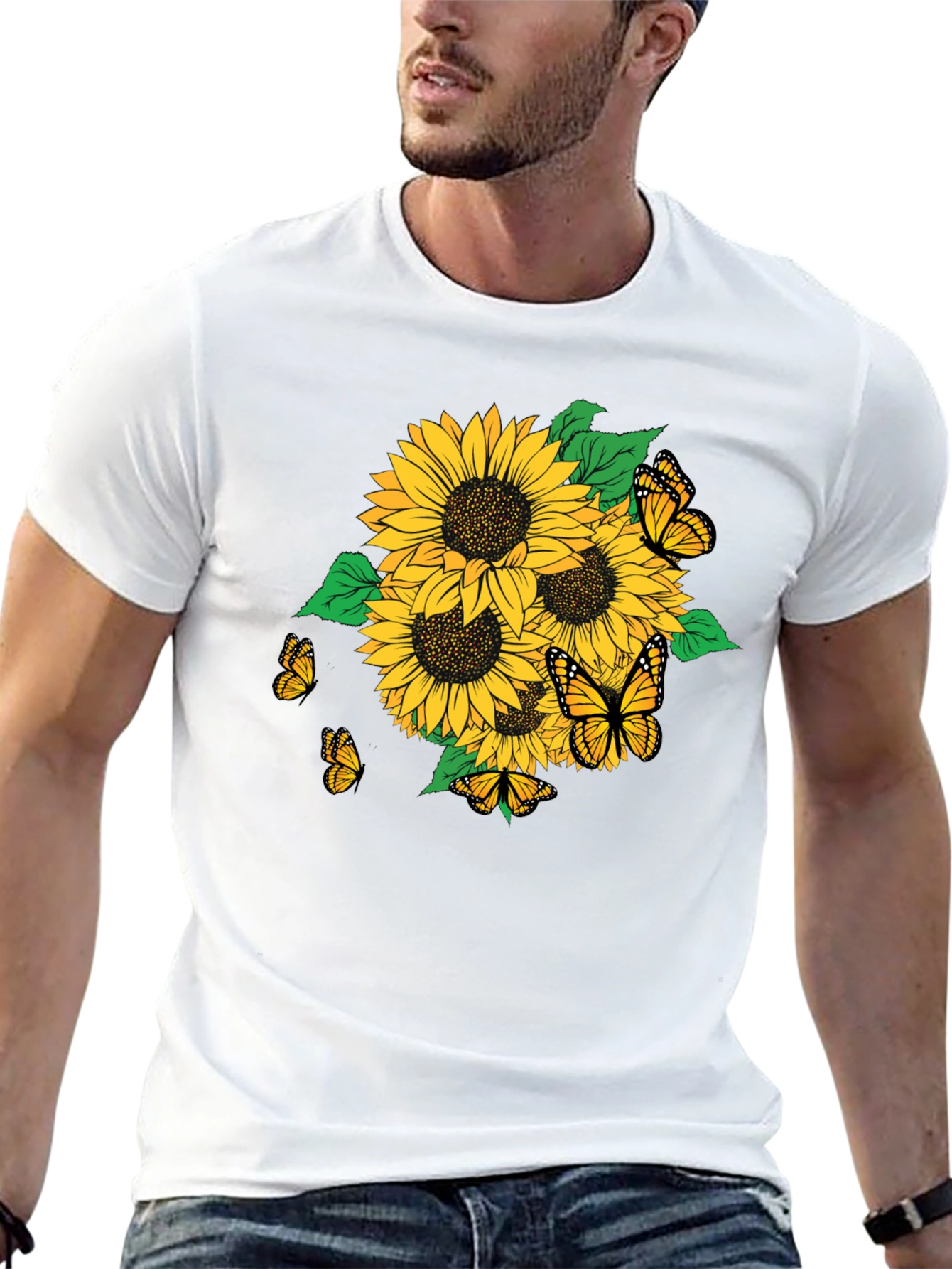 Sunflower & Butterfly Graphic T-Shirt - Stylish Casual Wear