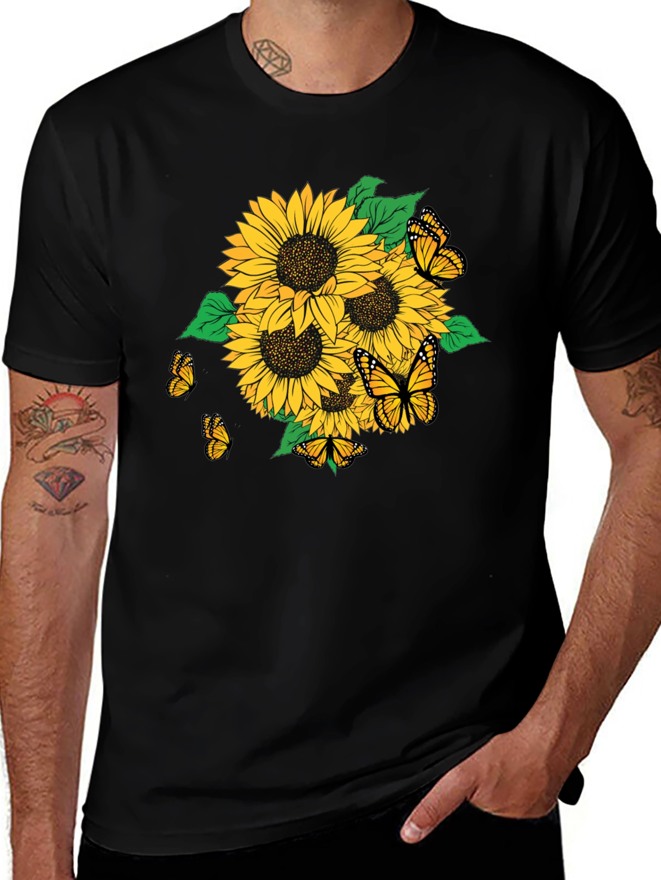 Sunflower & Butterfly Graphic T-Shirt - Stylish Casual Wear