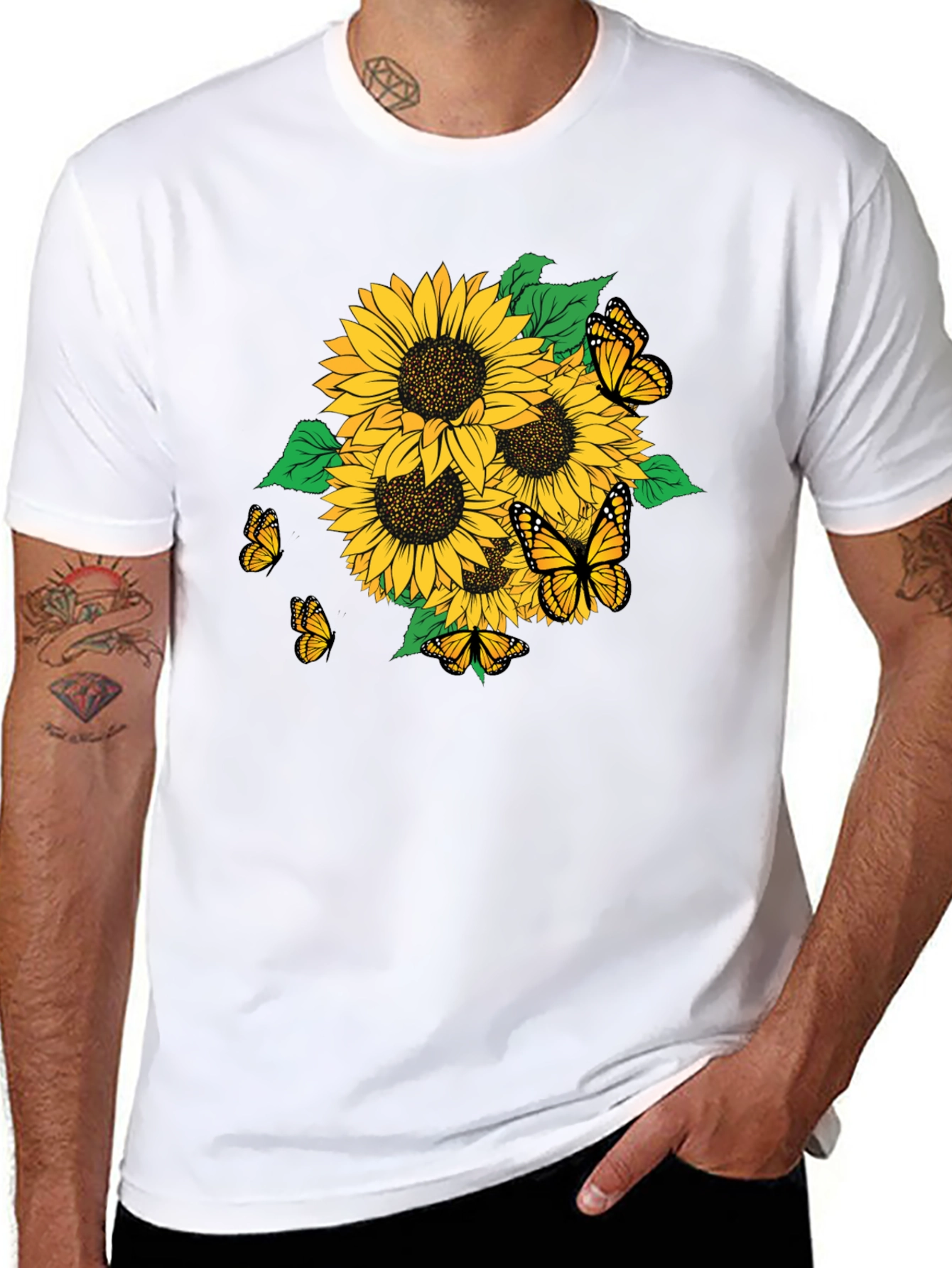 Sunflower & Butterfly Graphic T-Shirt - Stylish Casual Wear
