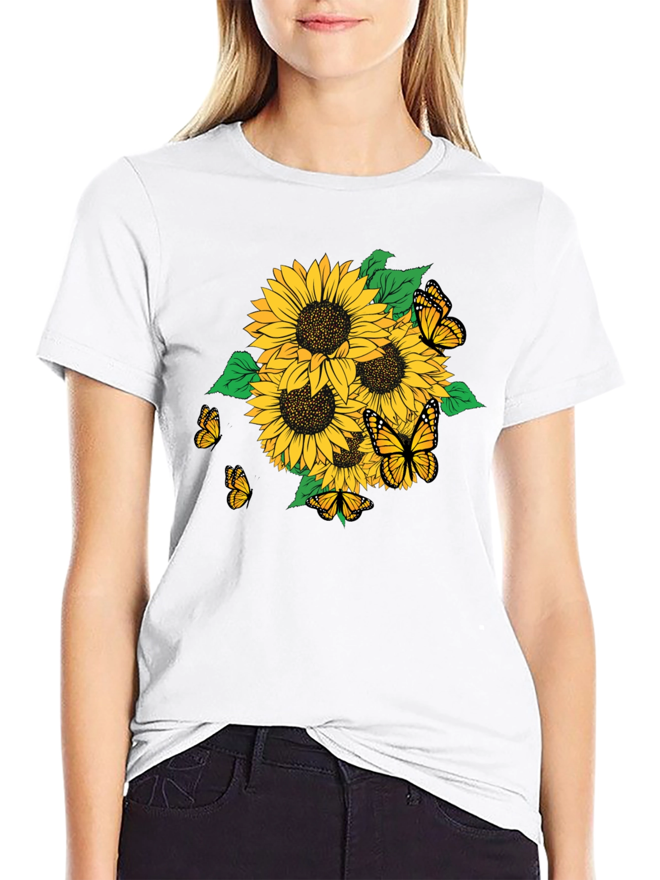 Sunflower & Butterfly Graphic T-Shirt - Stylish Casual Wear