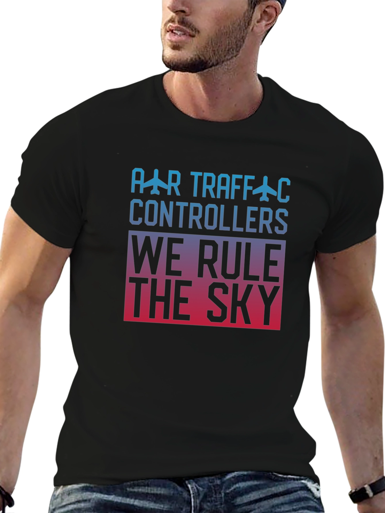 Air Traffic Controller We Rule The Sky Black T-Shirt