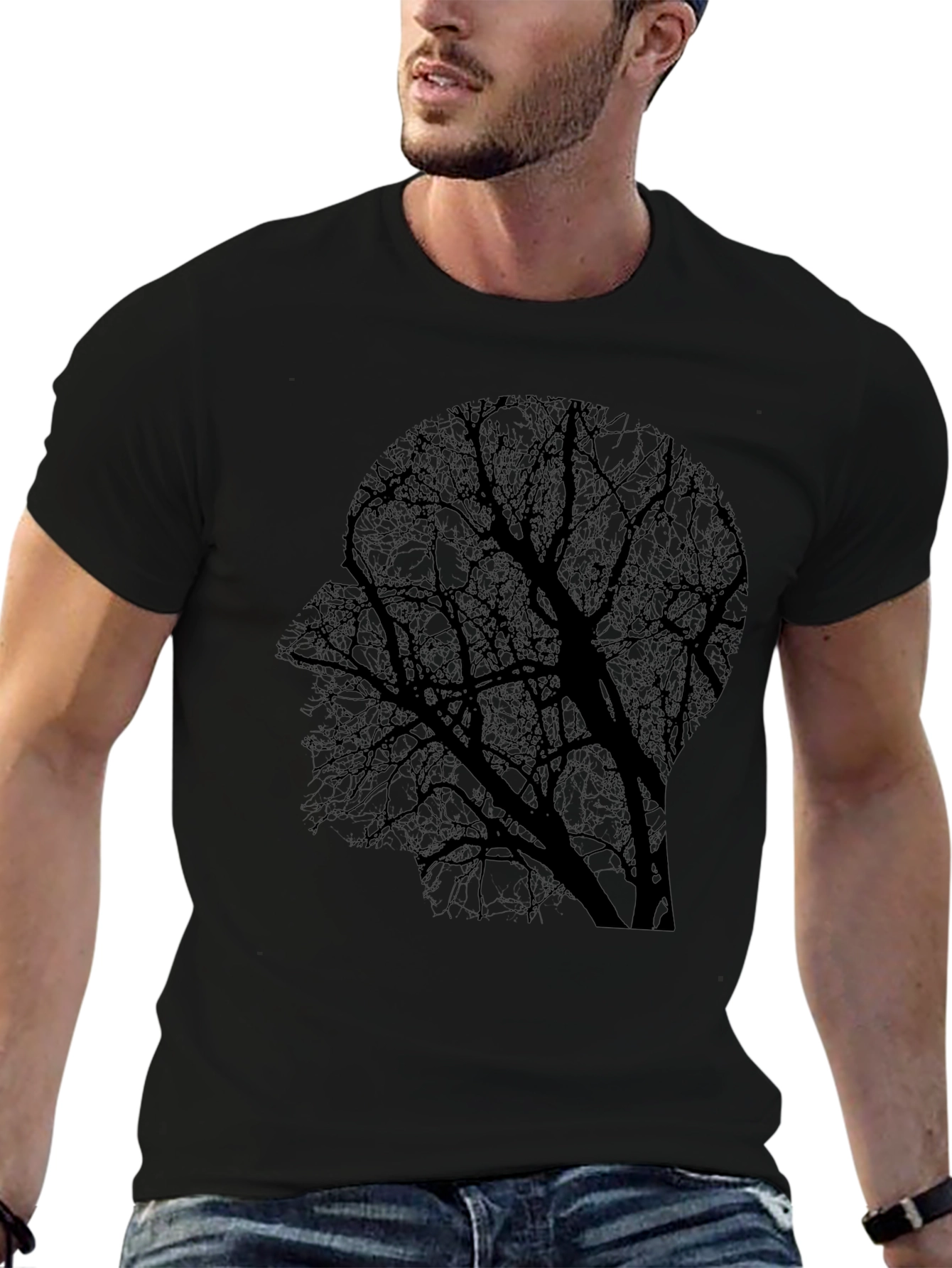 Silhouette Tree Graphic Tee - Black Cotton Blend