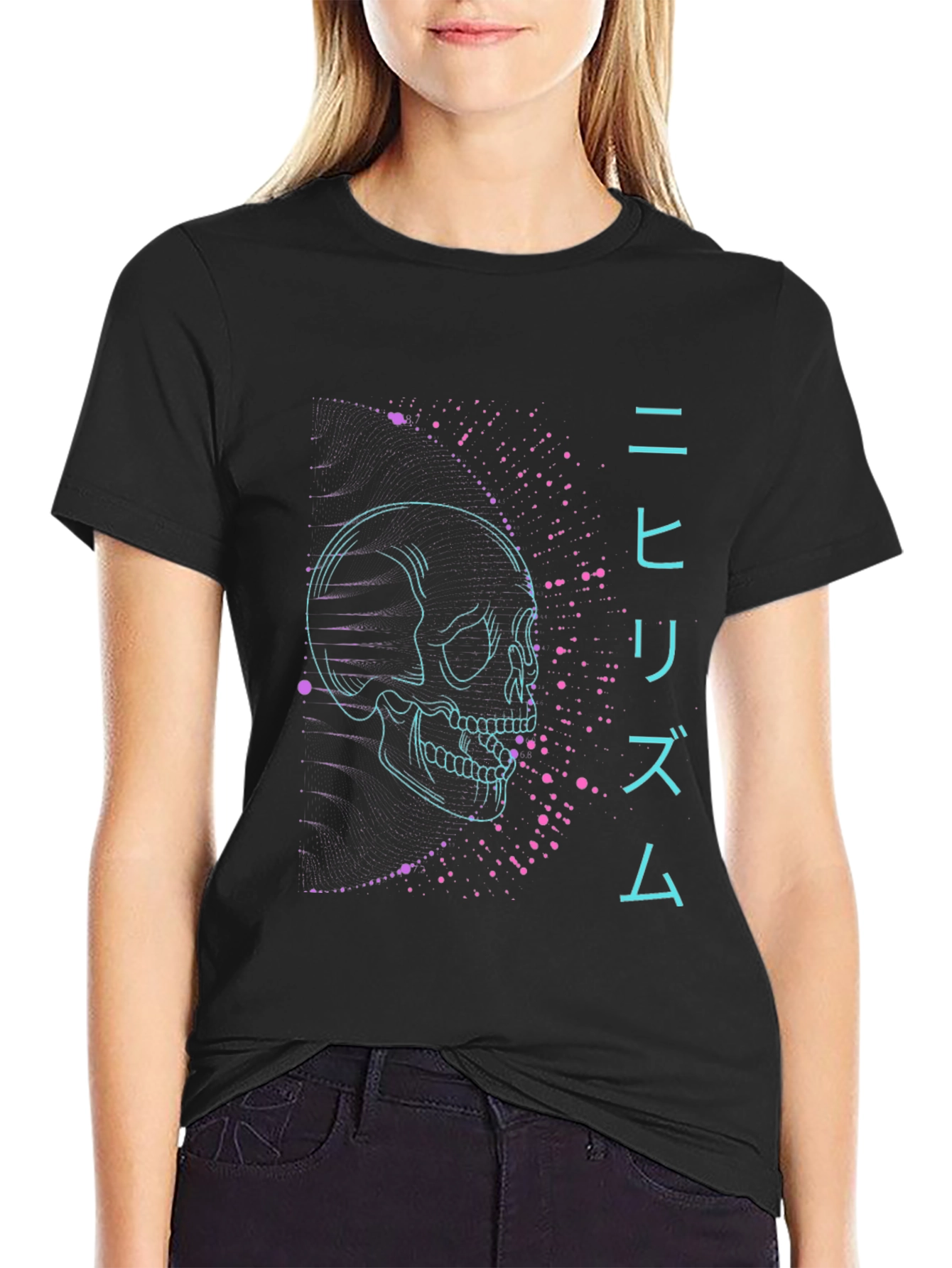 Neon Skull Nihilism Graphic Tee - Black