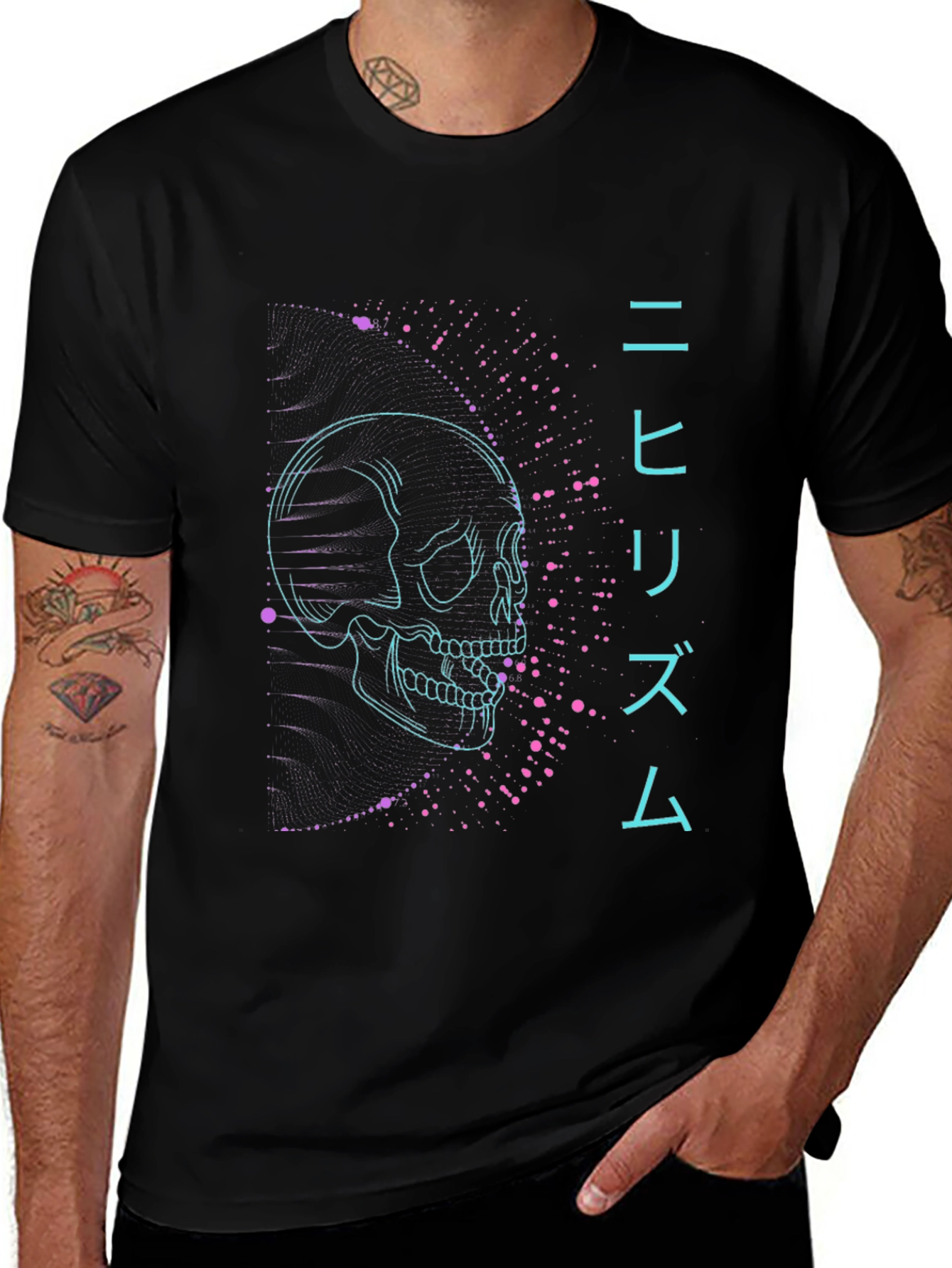 Neon Skull Nihilism Graphic Tee - Black