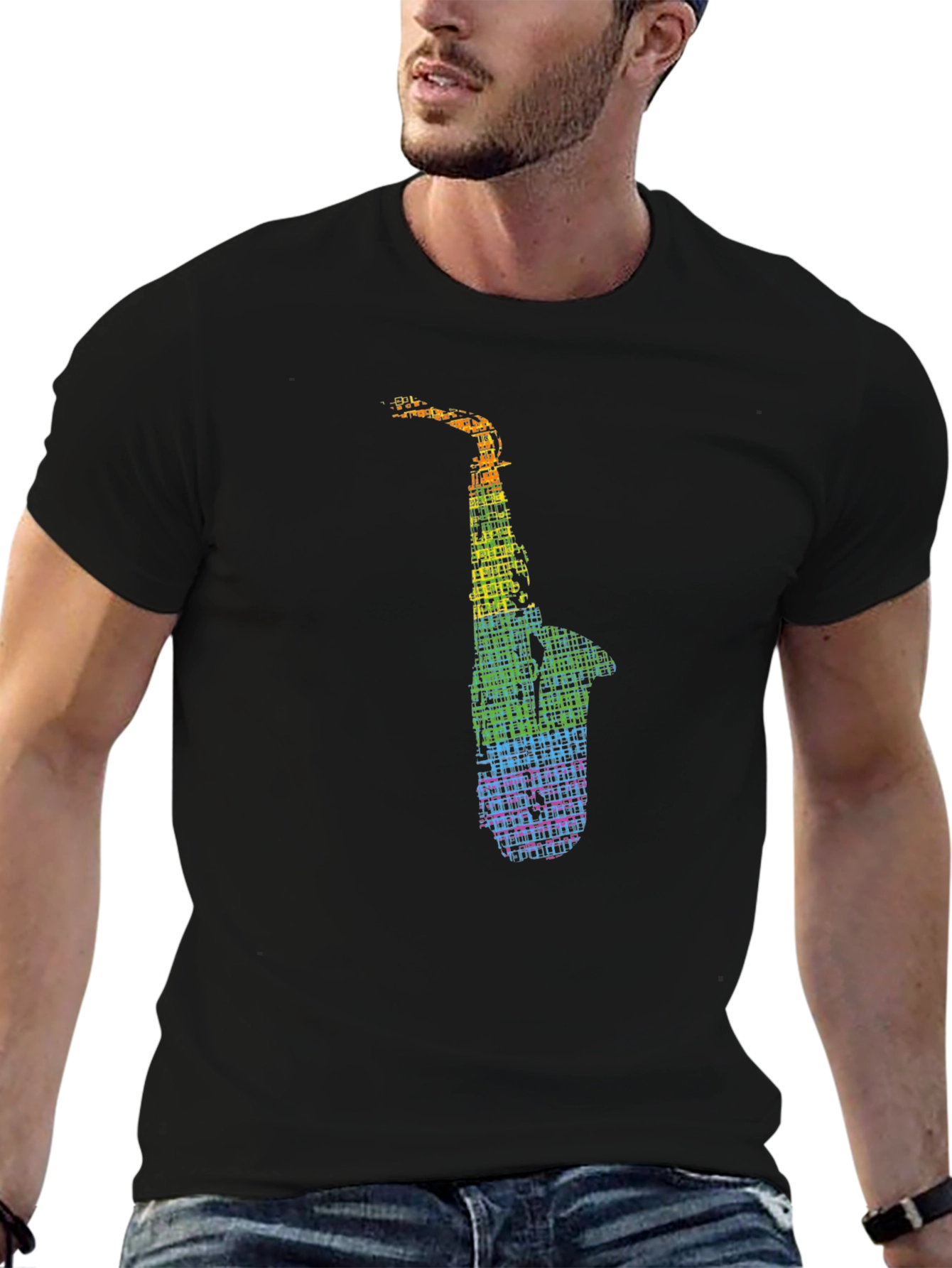 Rainbow Saxophone Graphic Tee - Music Lovers Shirt