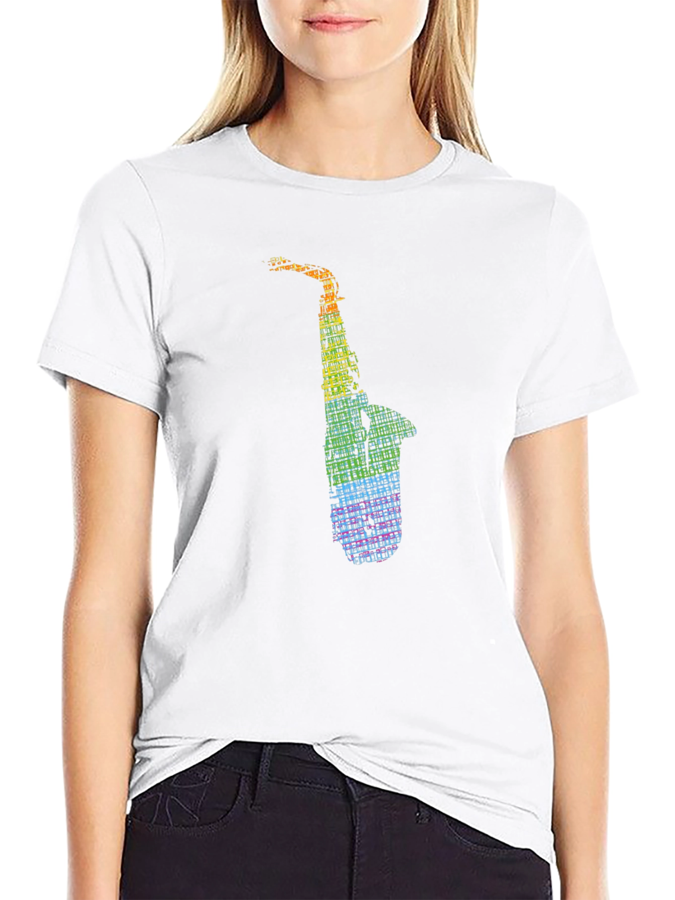 Rainbow Saxophone Graphic Tee - Music Lovers Shirt