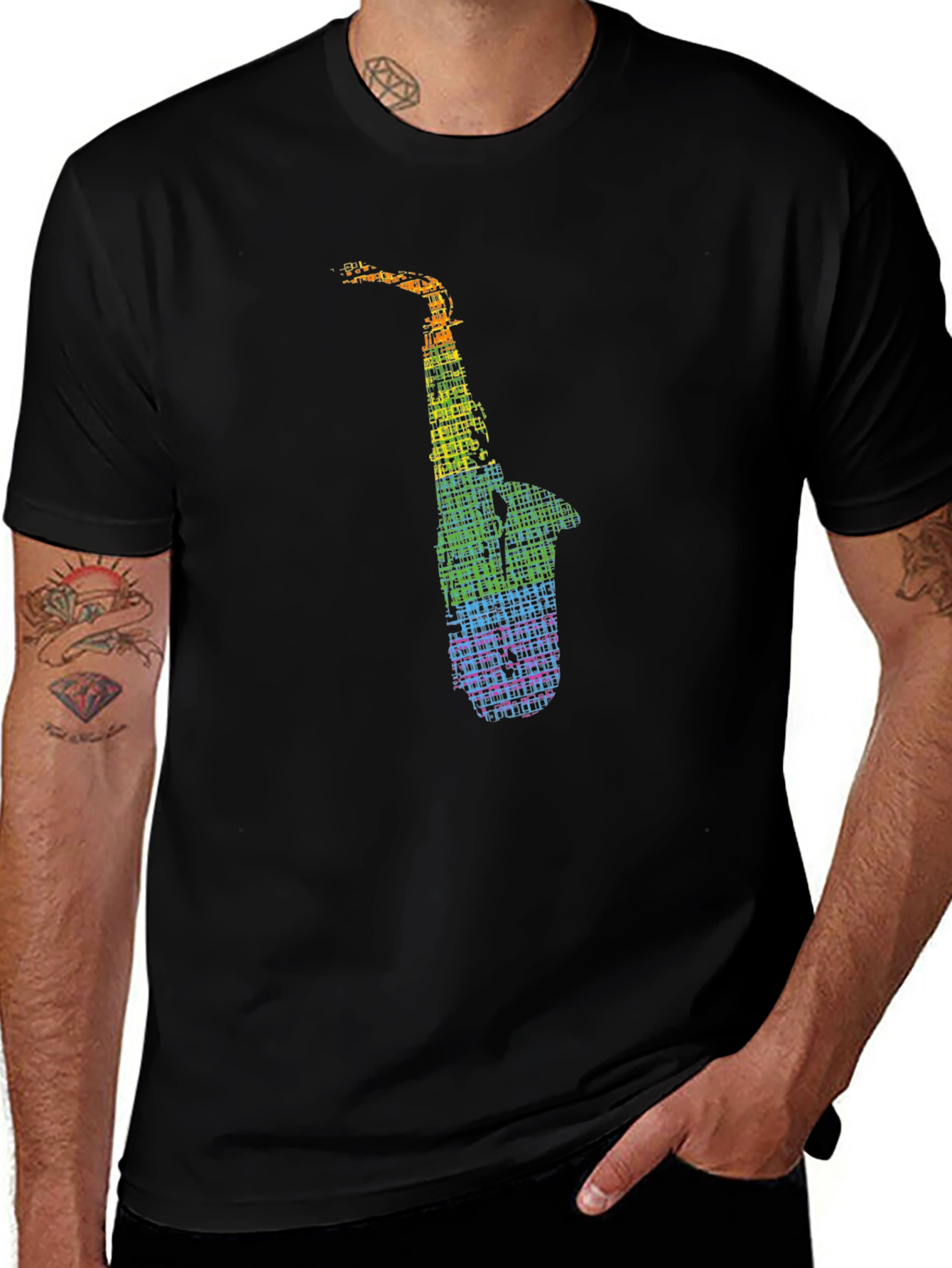 Rainbow Saxophone Graphic Tee - Music Lovers Shirt