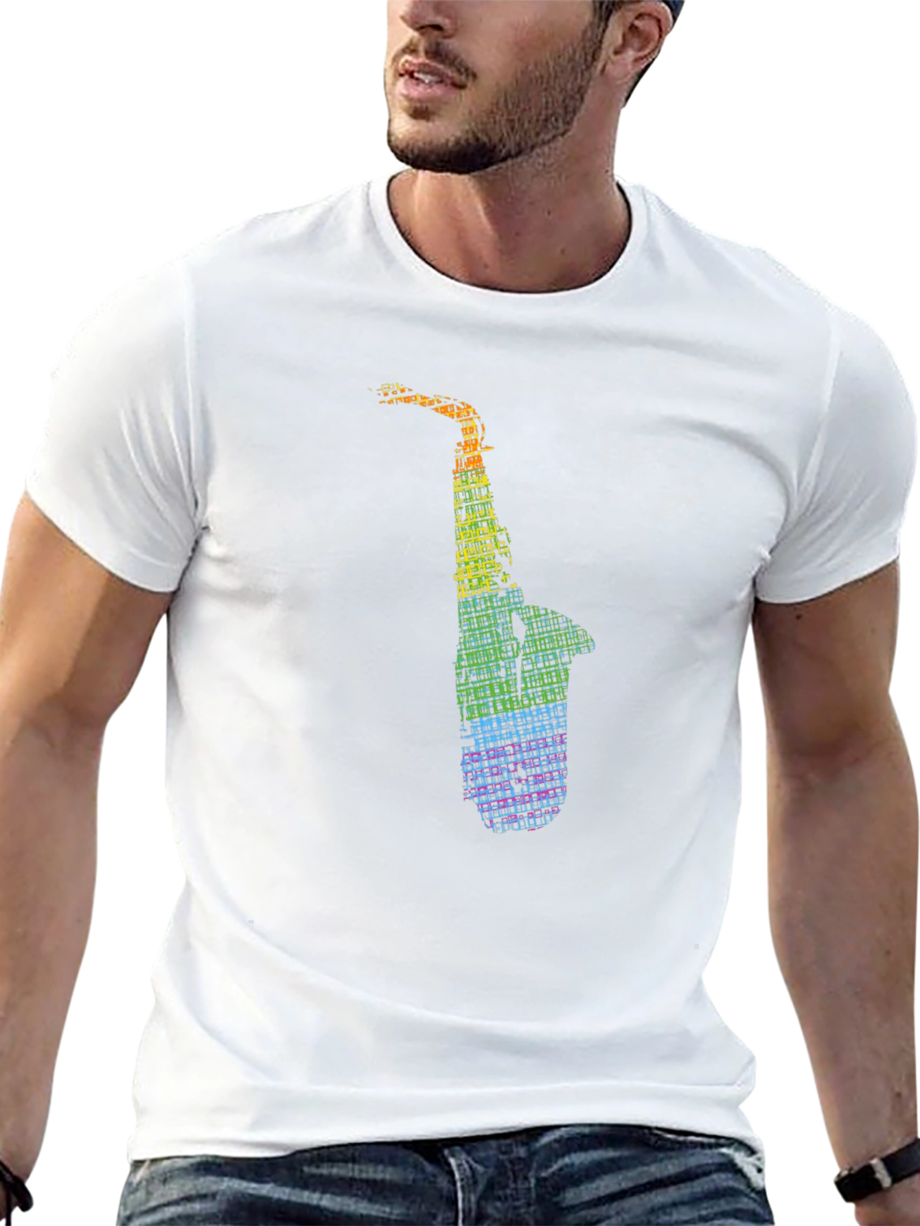 Rainbow Saxophone Graphic Tee - Music Lovers Shirt