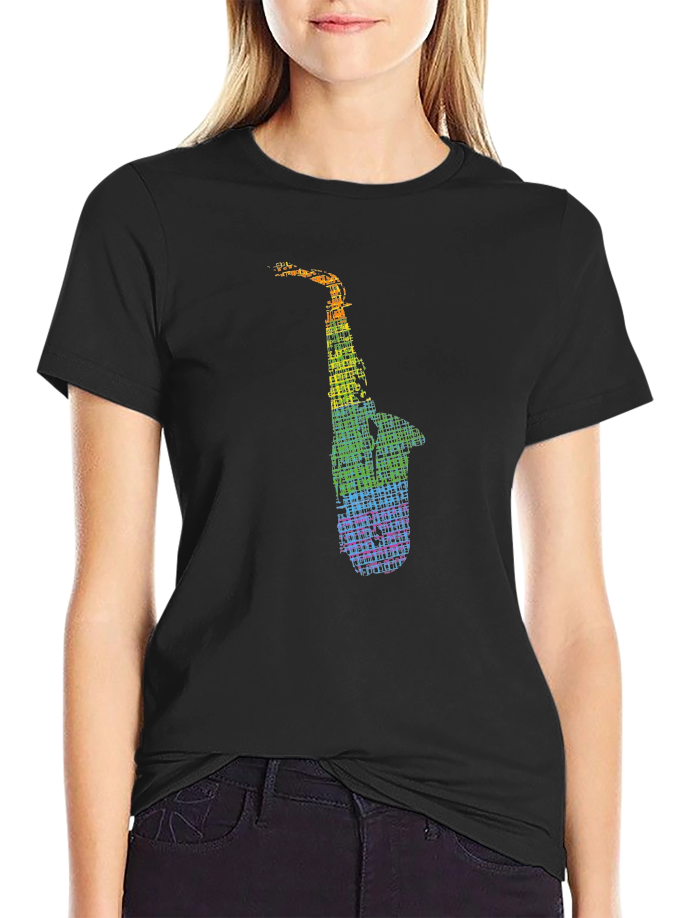 Rainbow Saxophone Graphic Tee - Music Lovers Shirt