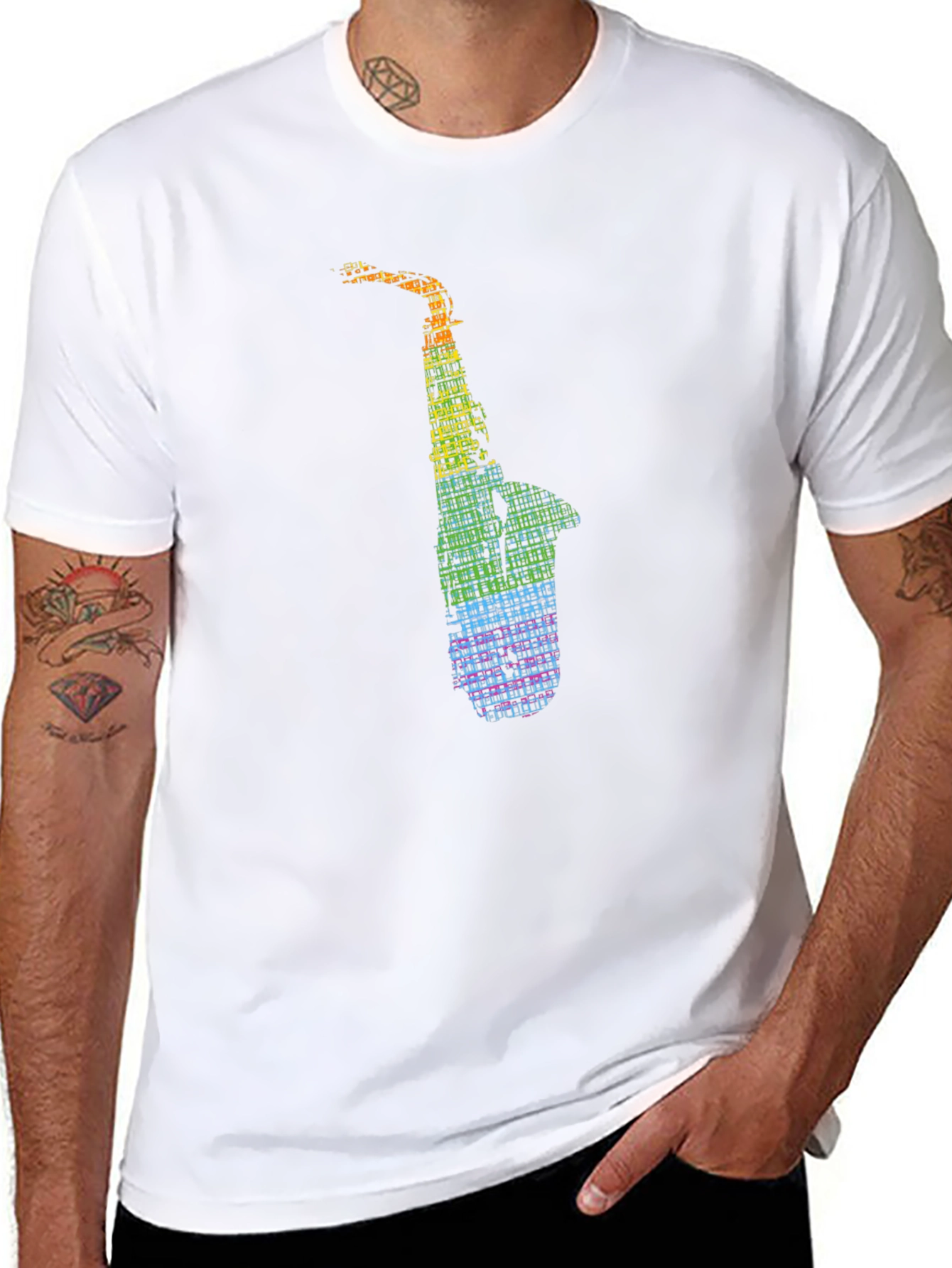 Rainbow Saxophone Graphic Tee - Music Lovers Shirt