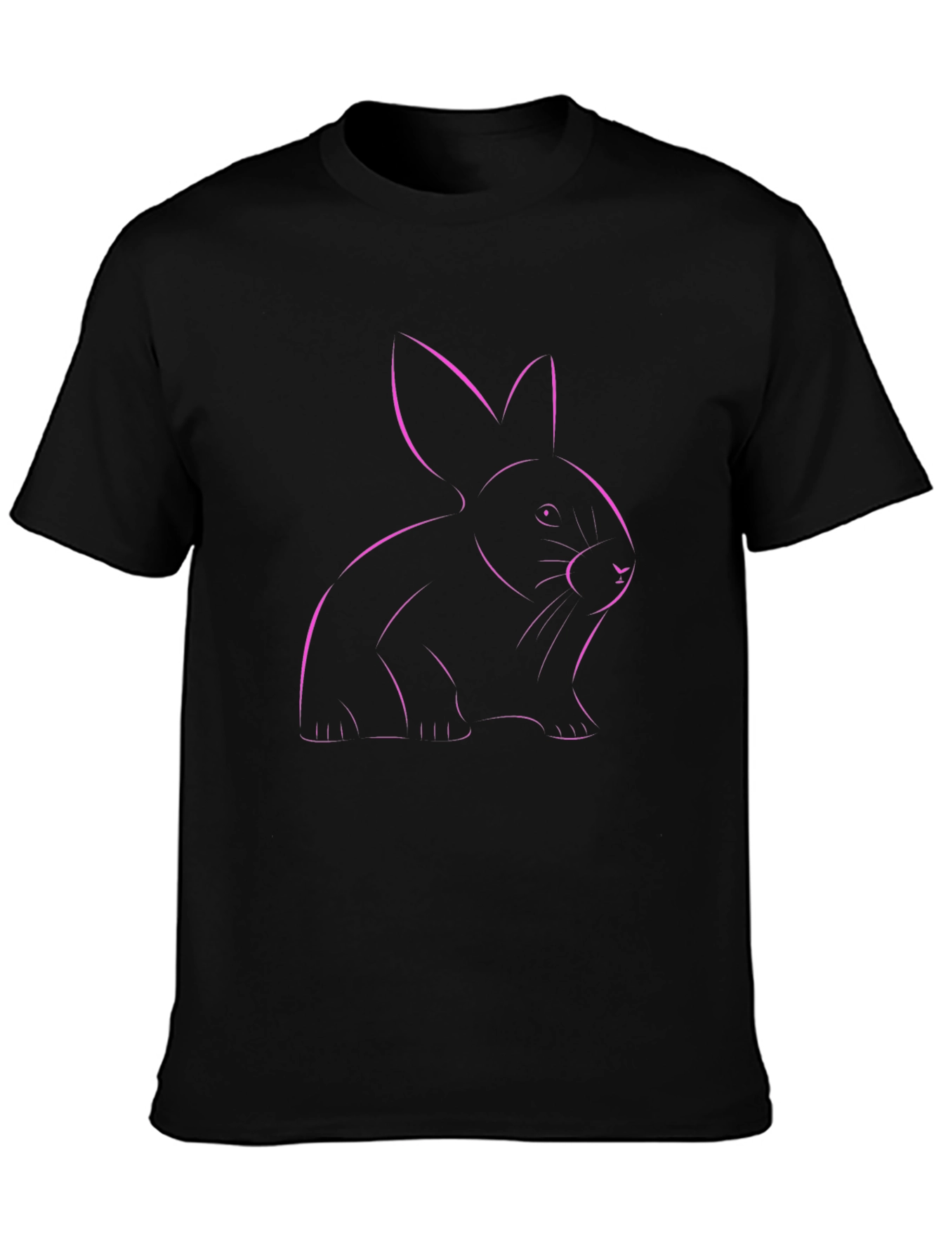 Pink Rabbit Outline Black T-Shirt