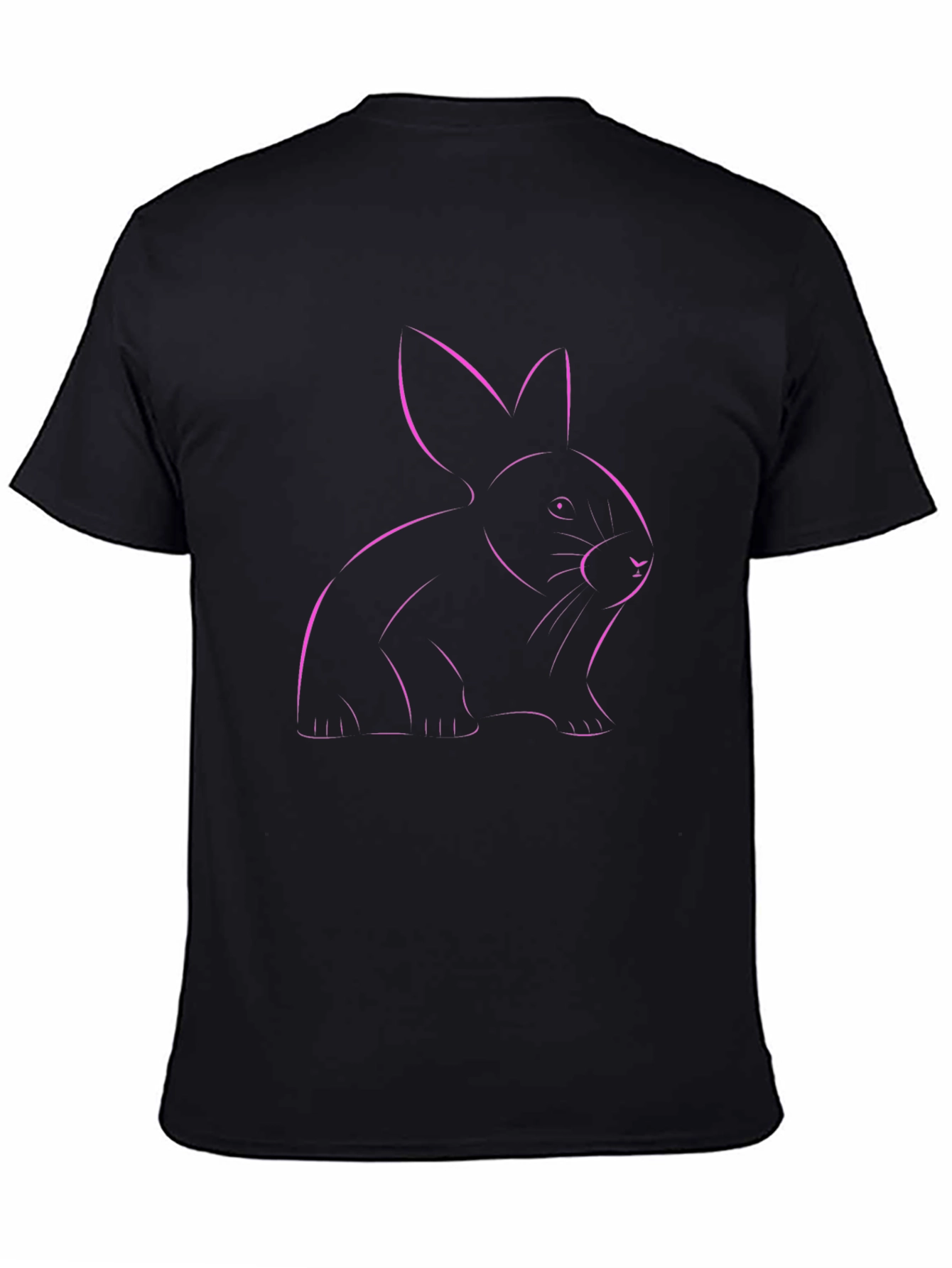 Pink Rabbit Outline Black T-Shirt