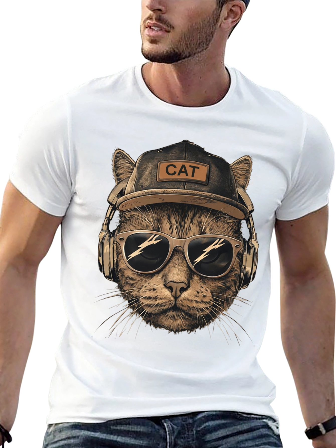 Cool Cat T-Shirt: DJ Cat with Headphones & Sunglasses