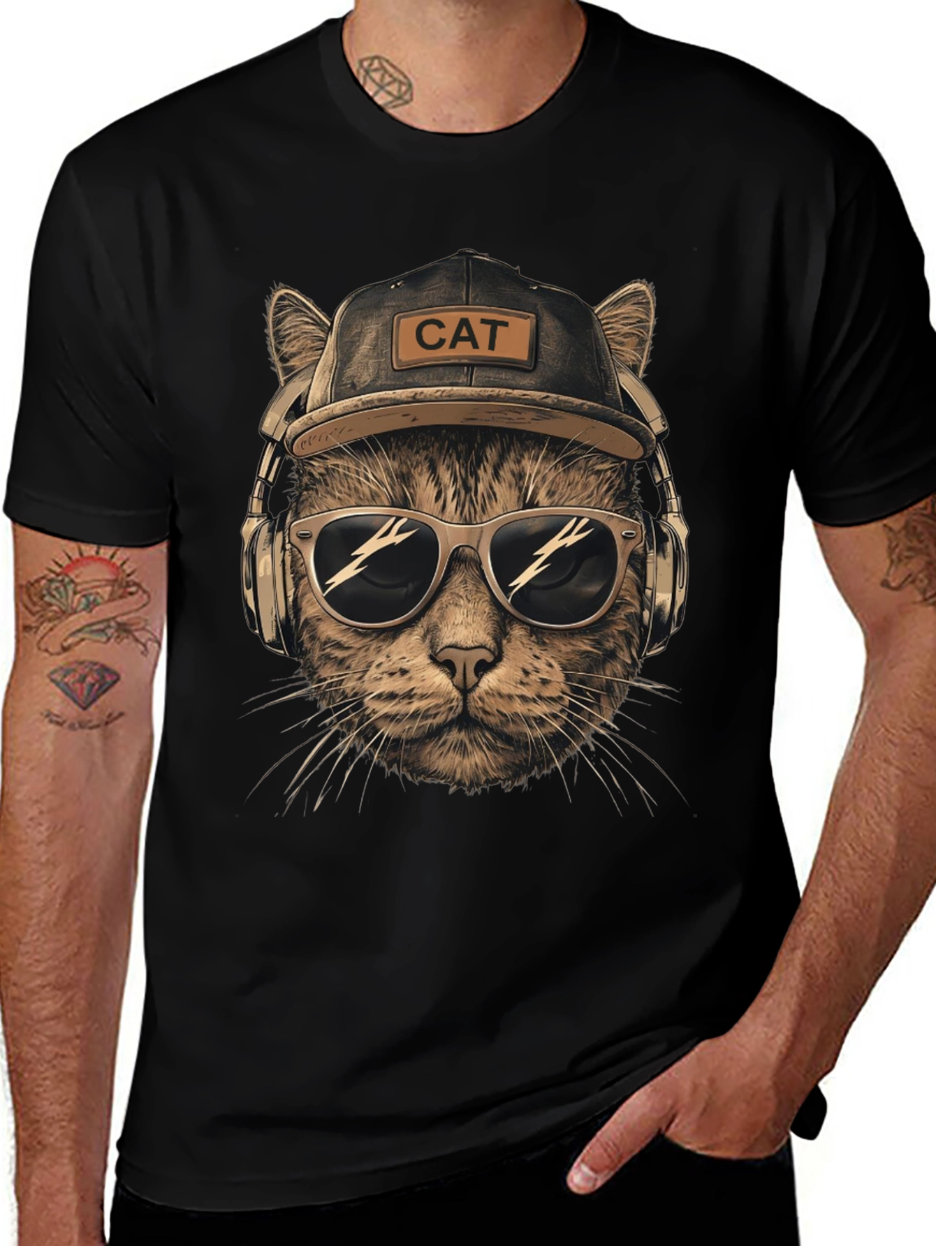 Cool Cat T-Shirt: DJ Cat with Headphones & Sunglasses