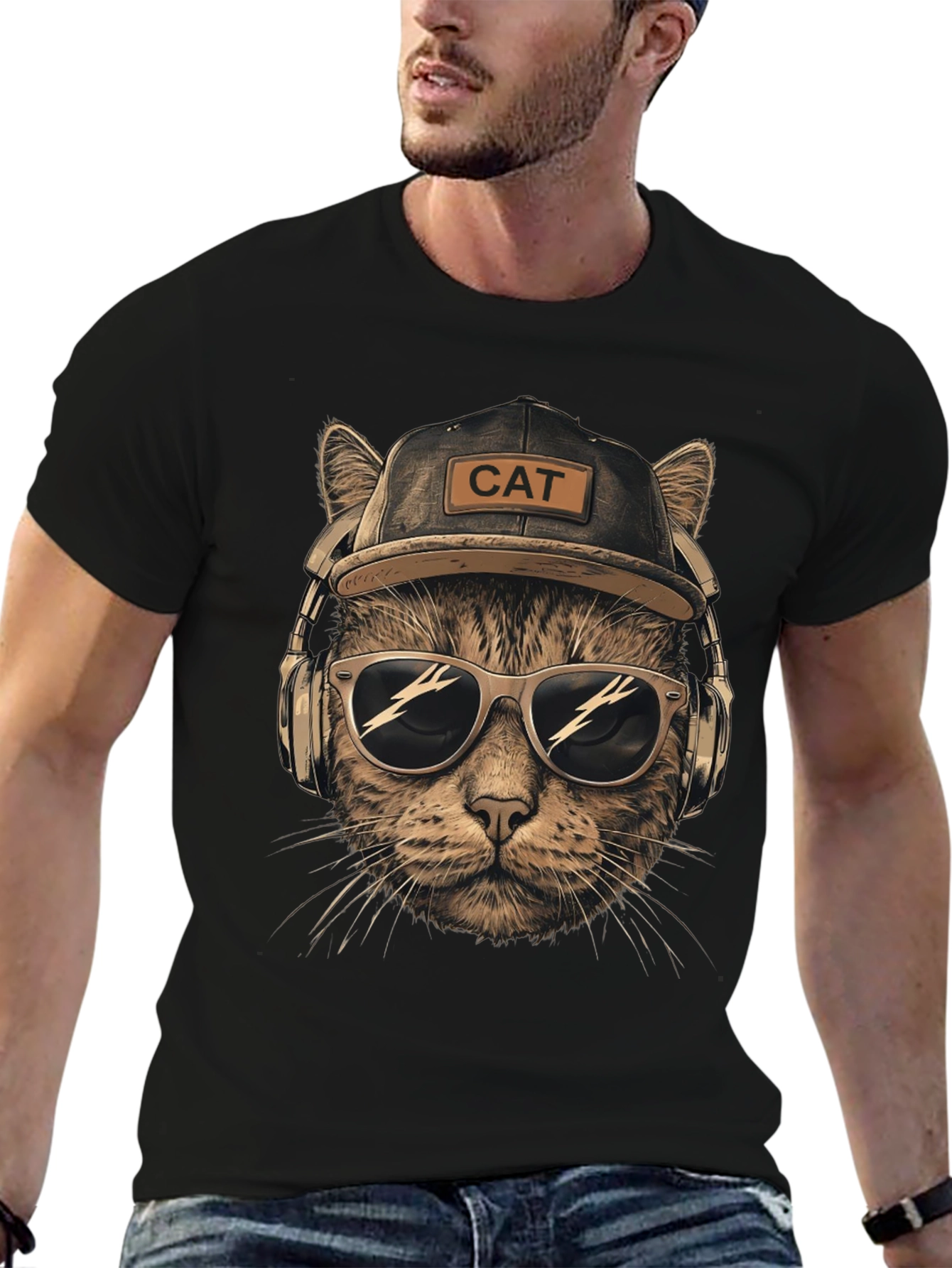 Cool Cat T-Shirt: DJ Cat with Headphones & Sunglasses