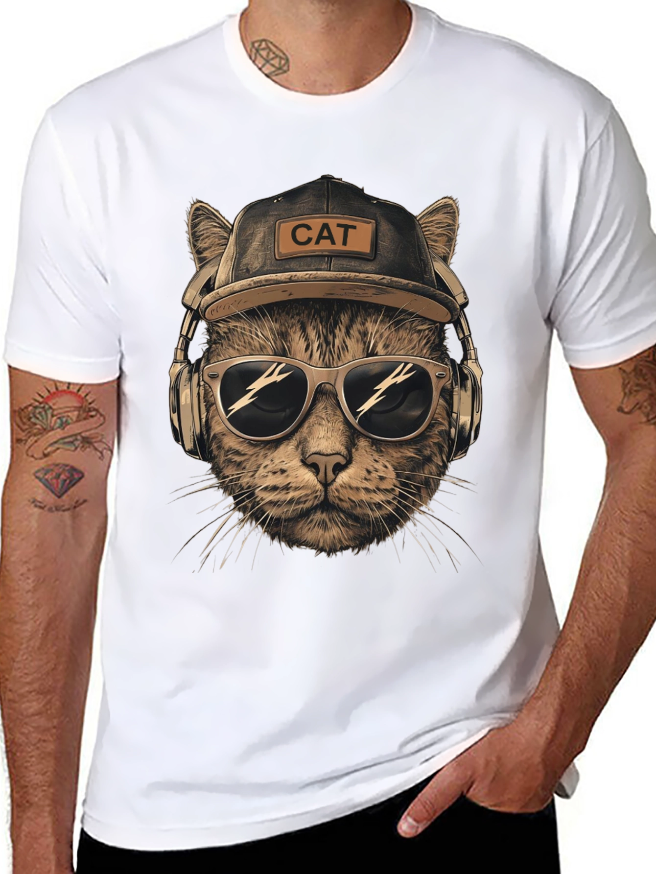 Cool Cat T-Shirt: DJ Cat with Headphones & Sunglasses