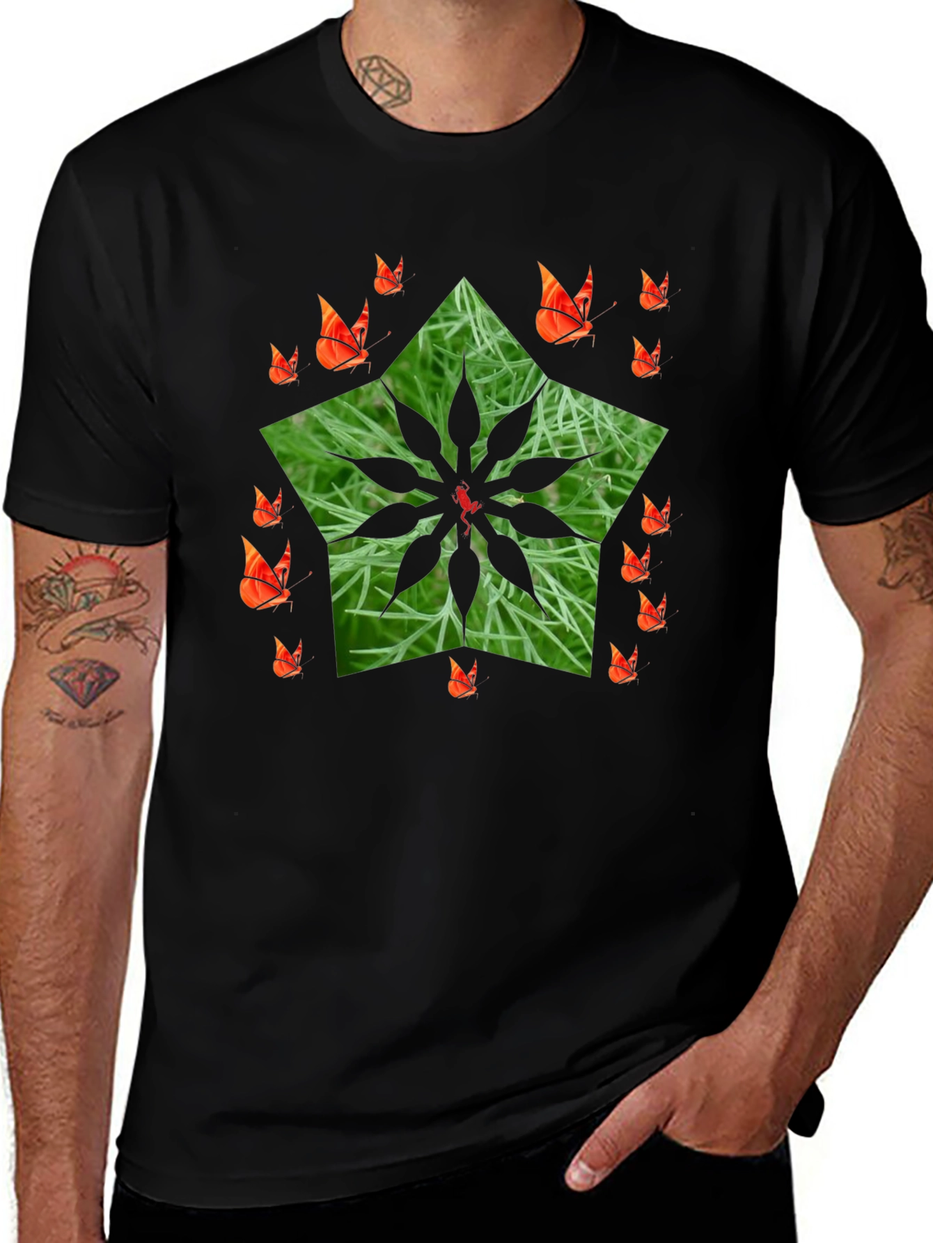 Nature Star Butterfly Black T-Shirt