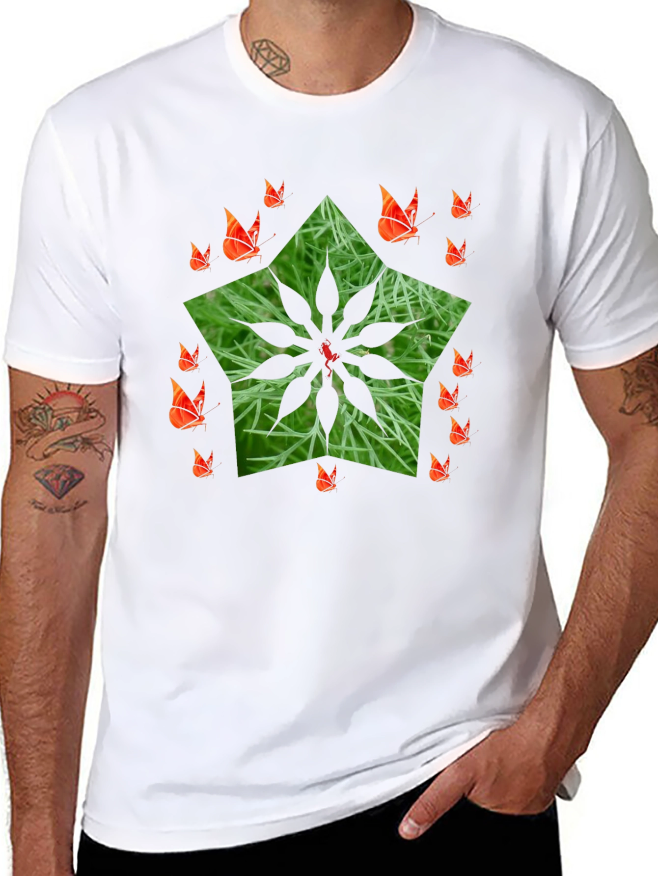 Nature Star Butterfly Black T-Shirt