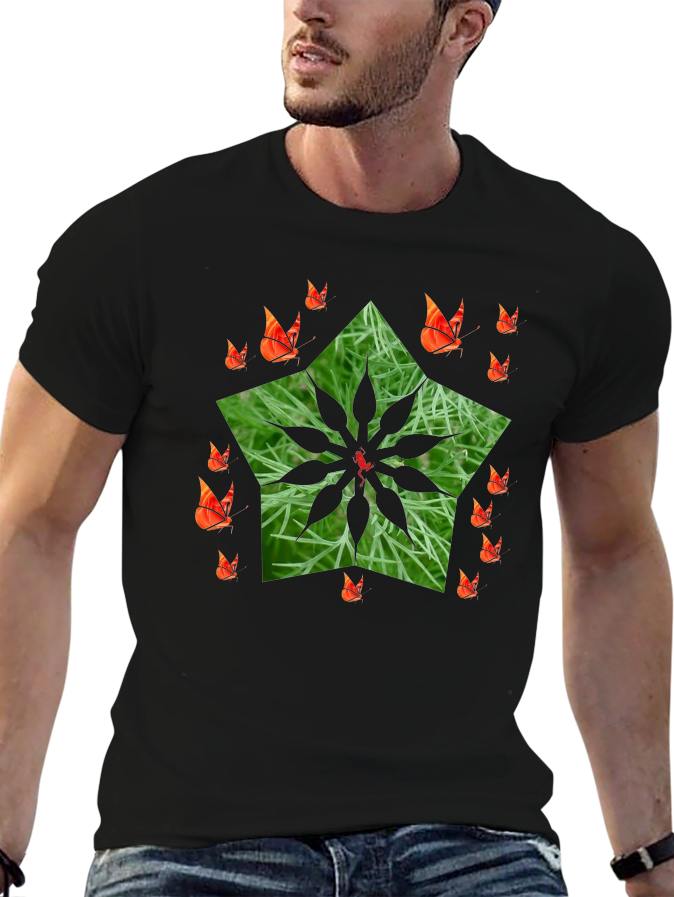 Nature Star Butterfly Black T-Shirt
