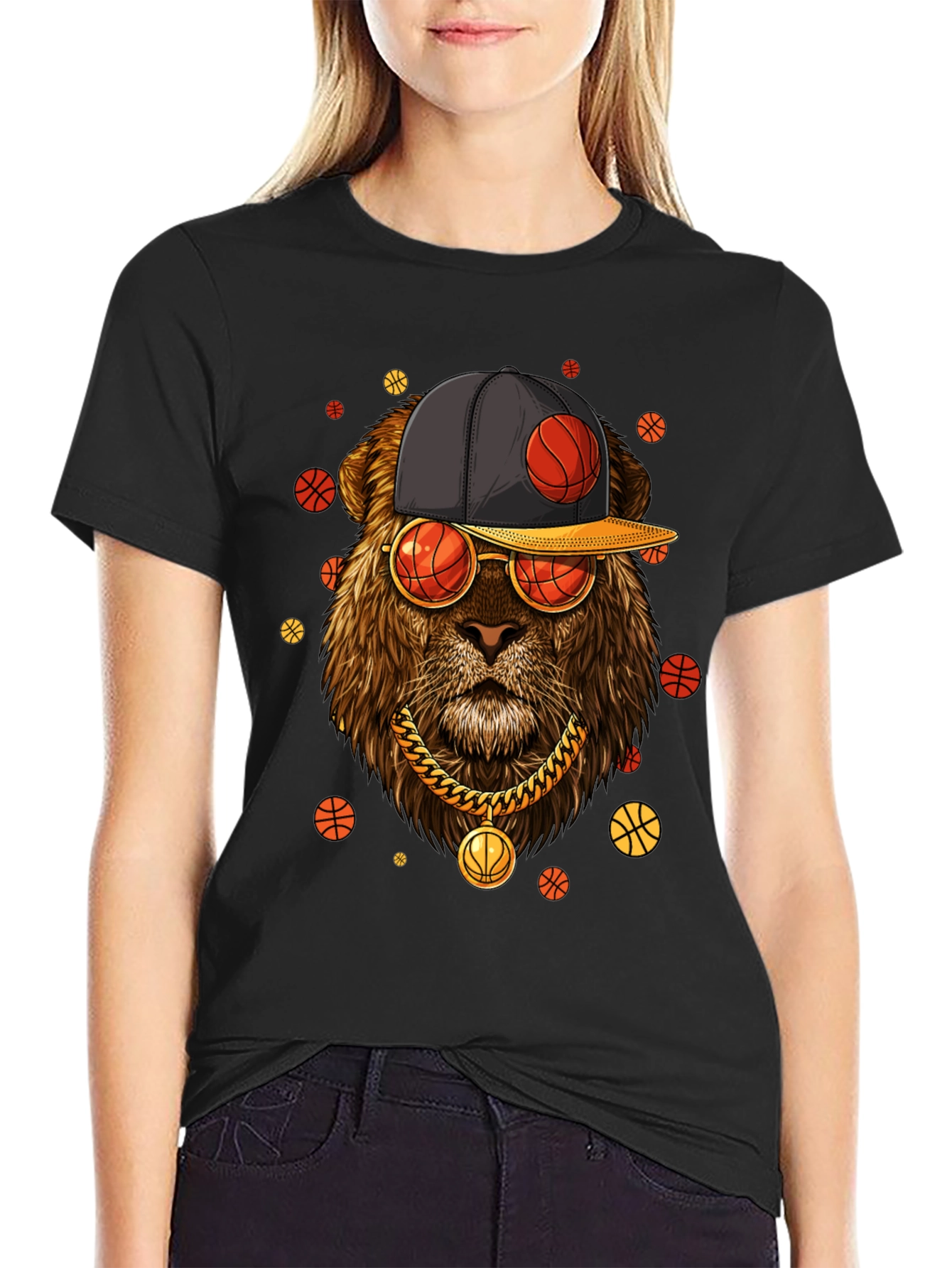 Lion with Basketball Hat & Glasses T-Shirt