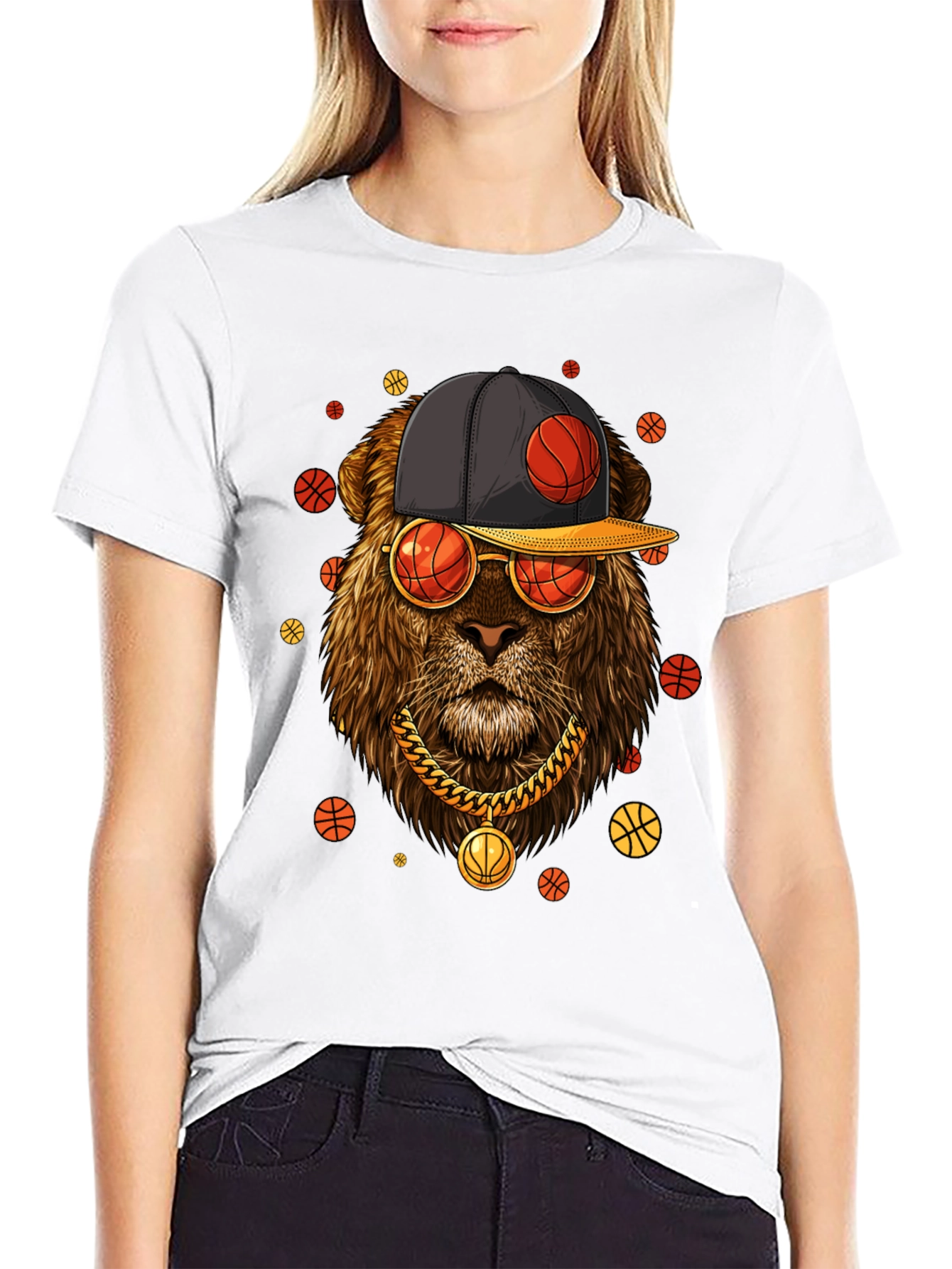 Lion with Basketball Hat & Glasses T-Shirt