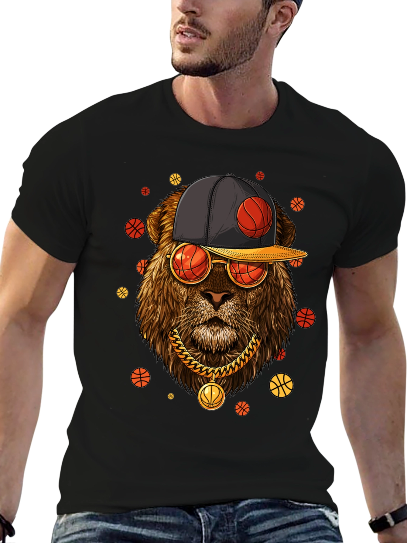 Lion with Basketball Hat & Glasses T-Shirt