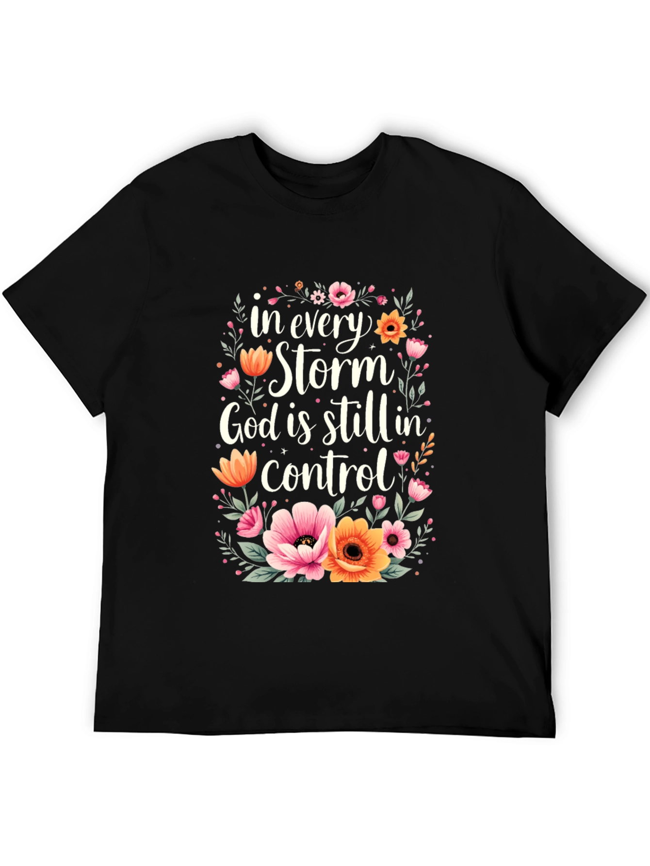 Floral God Is In Control Graphic T-Shirt