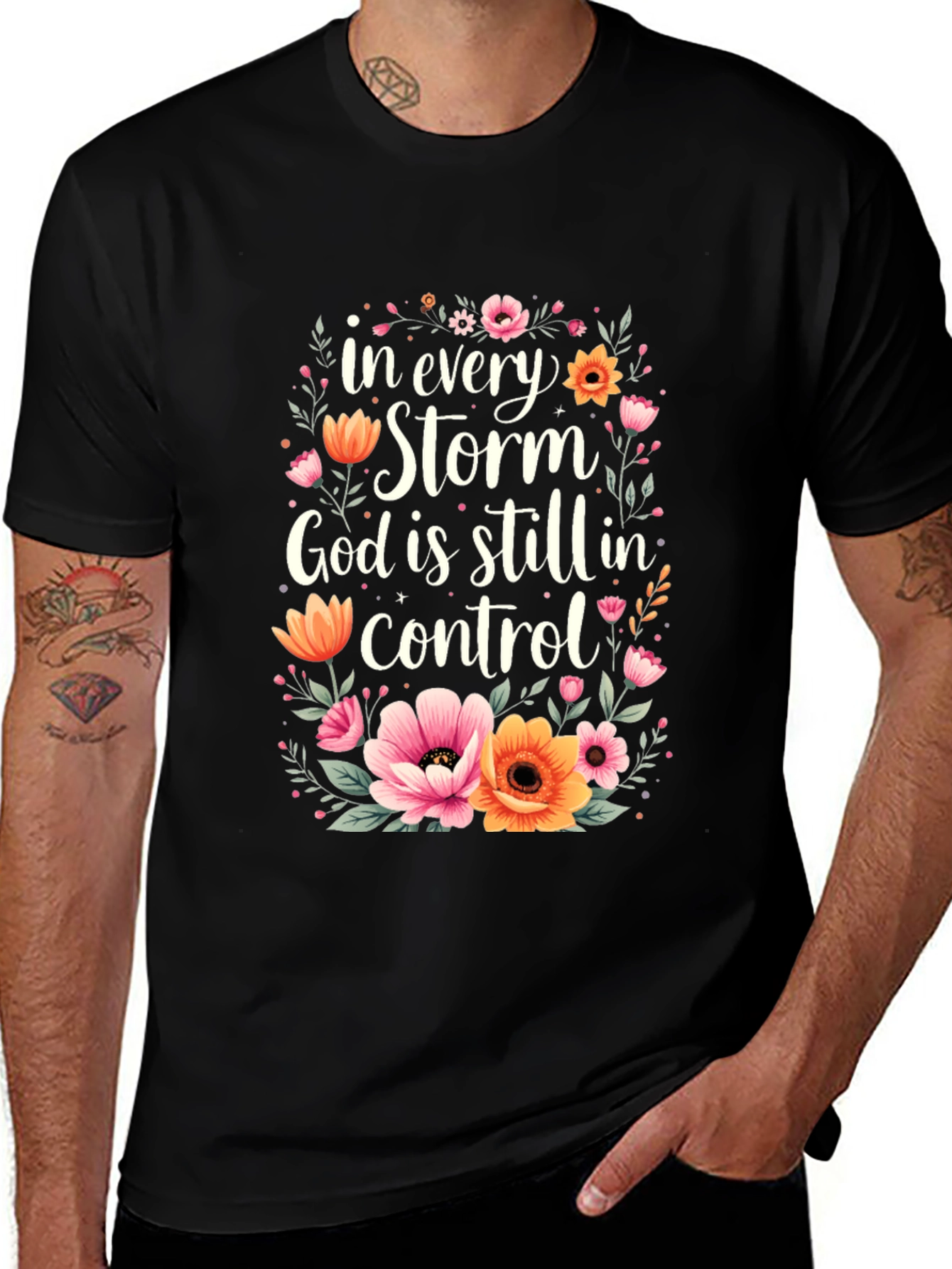 Floral God Is In Control Graphic T-Shirt