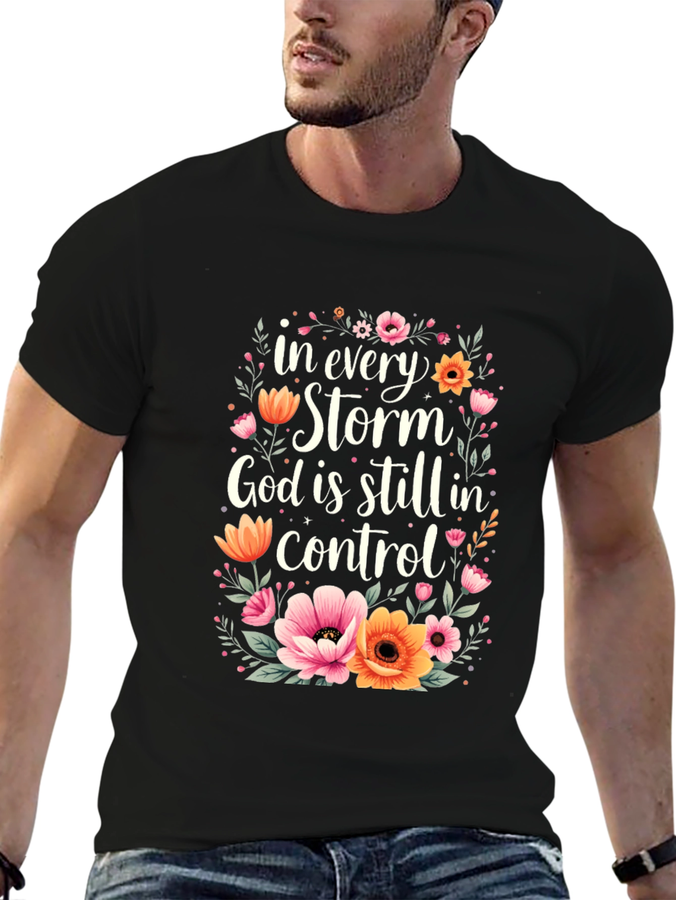 Floral God Is In Control Graphic T-Shirt