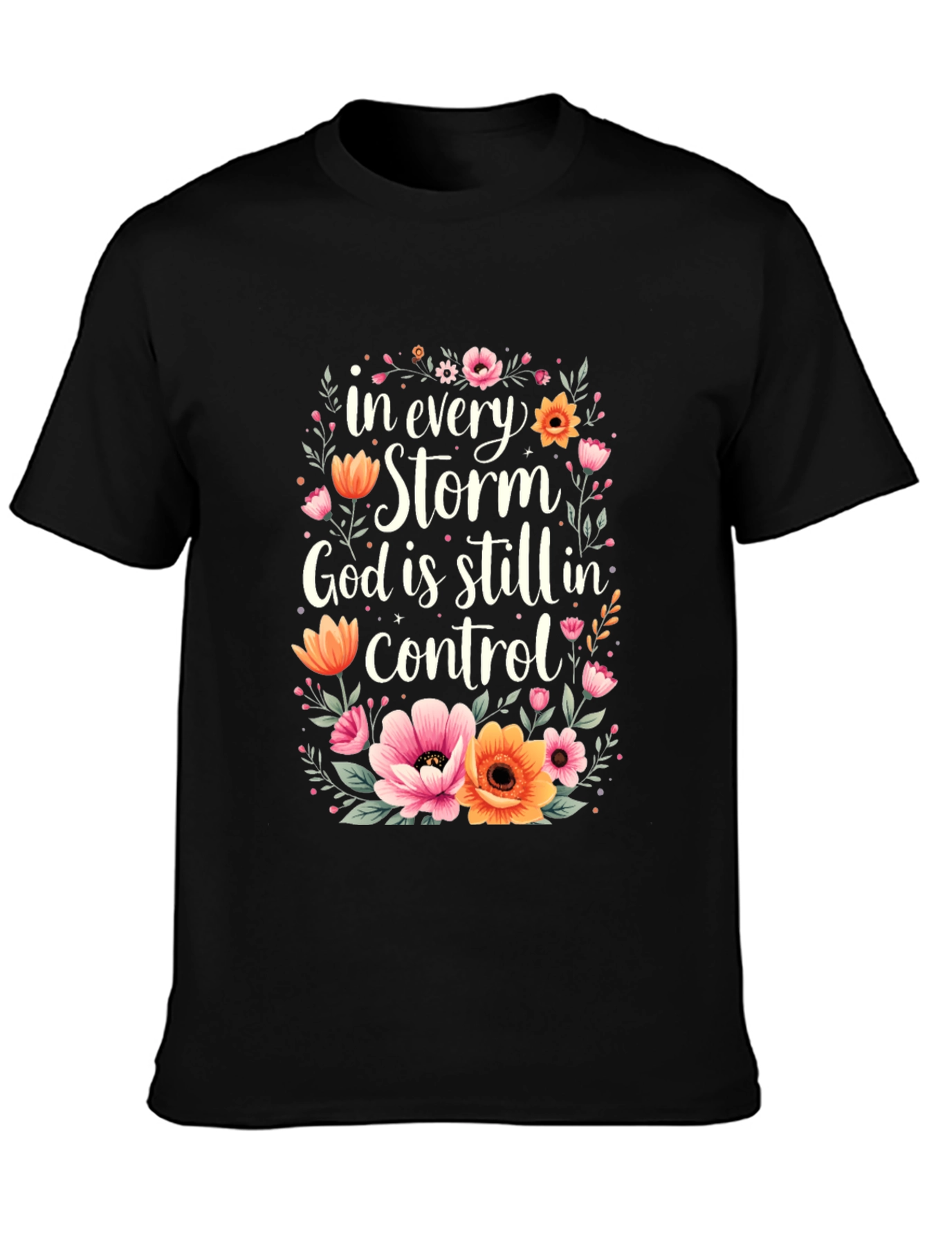 Floral God Is In Control Graphic T-Shirt