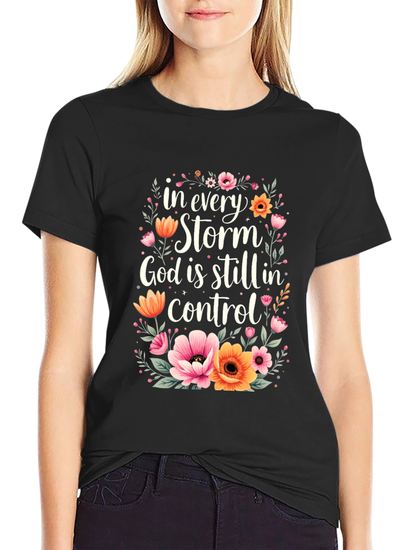 Floral God Is In Control Graphic T-Shirt