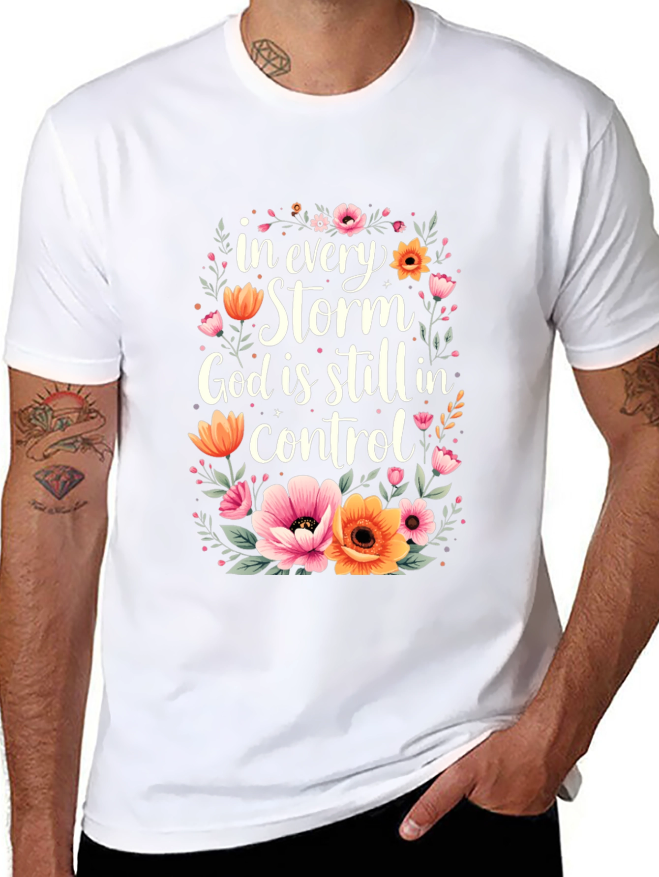 Floral God Is In Control Graphic T-Shirt