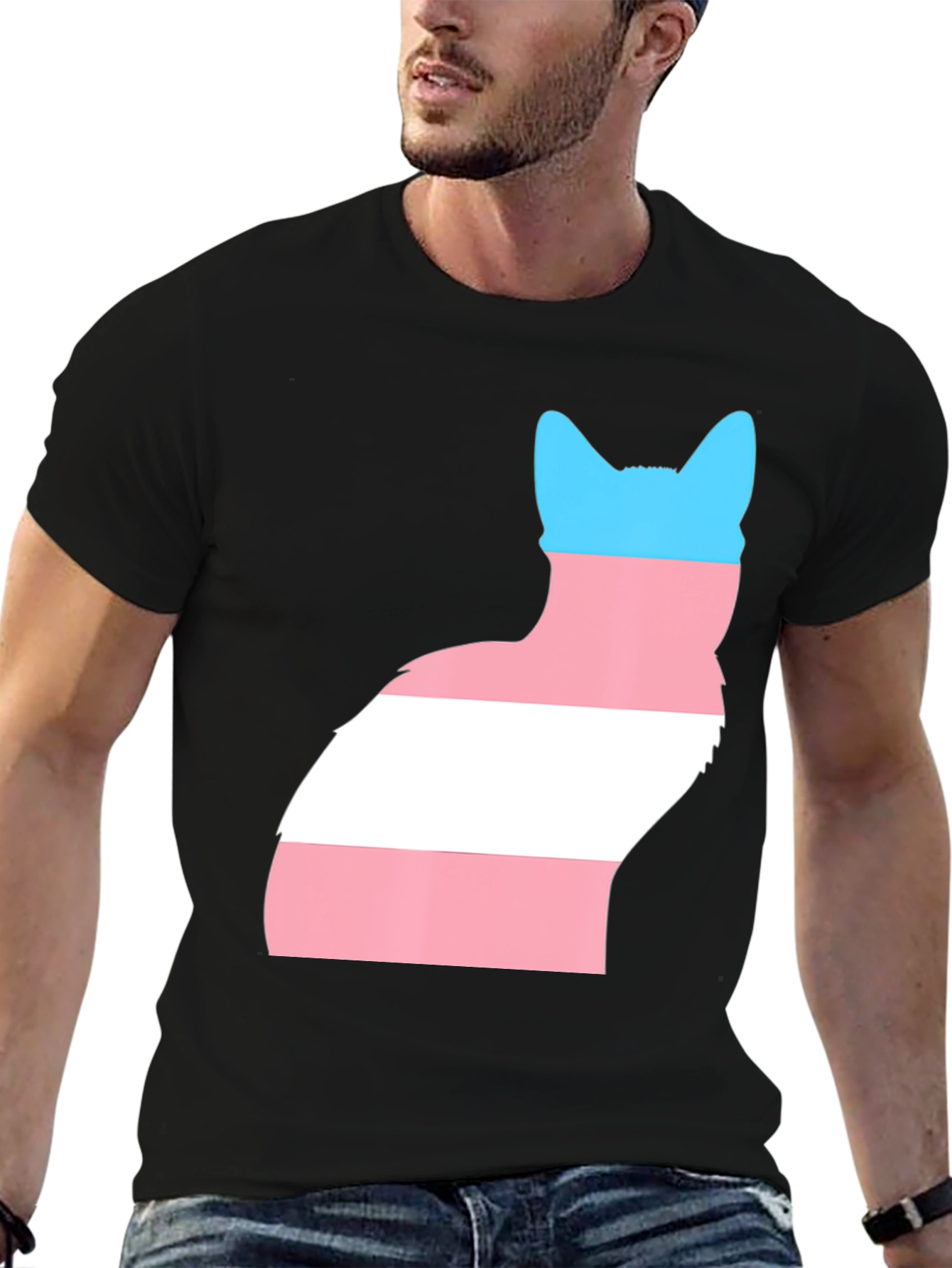 Transgender Pride Cat T-Shirt - Black