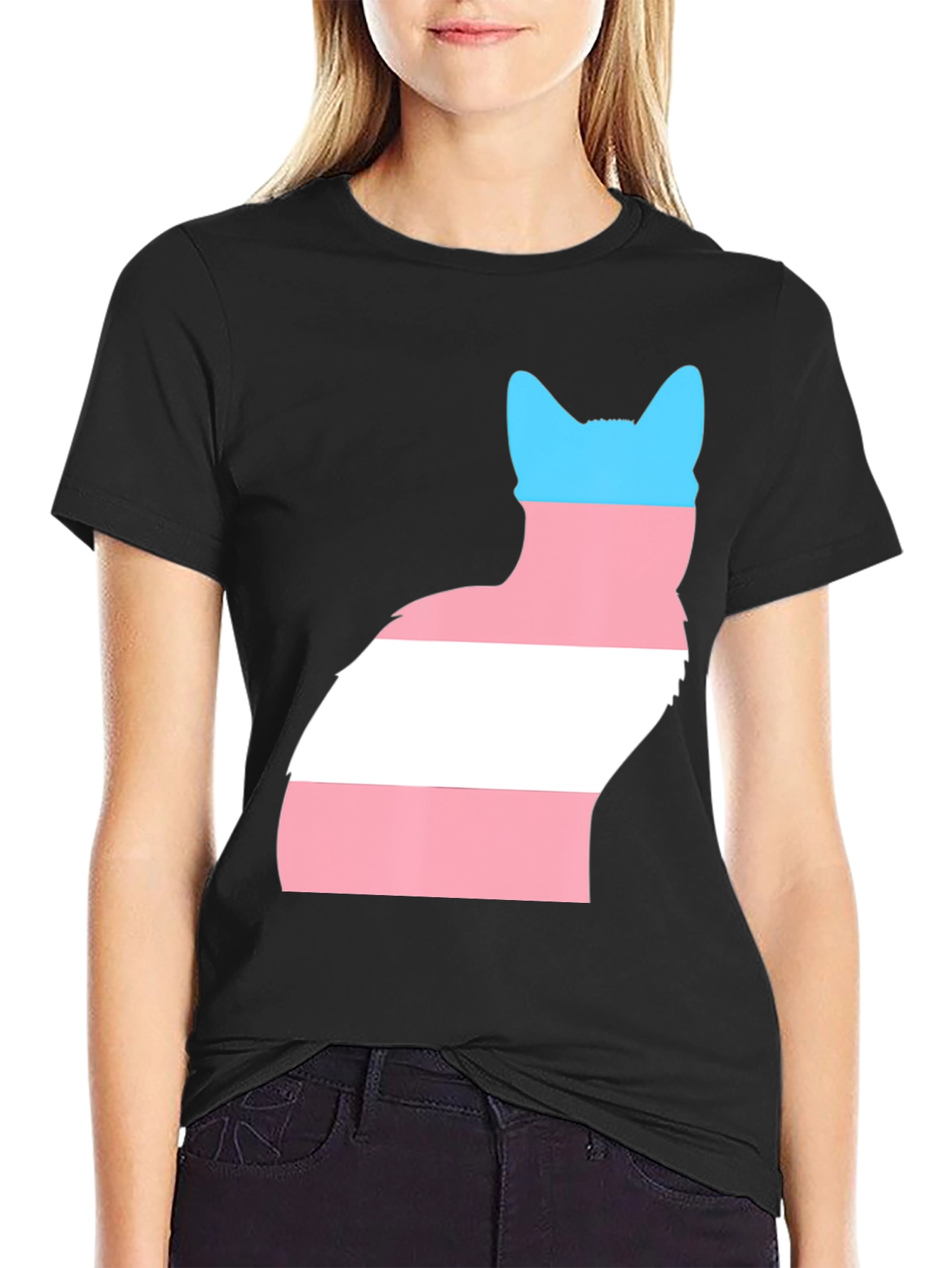 Transgender Pride Cat T-Shirt - Black