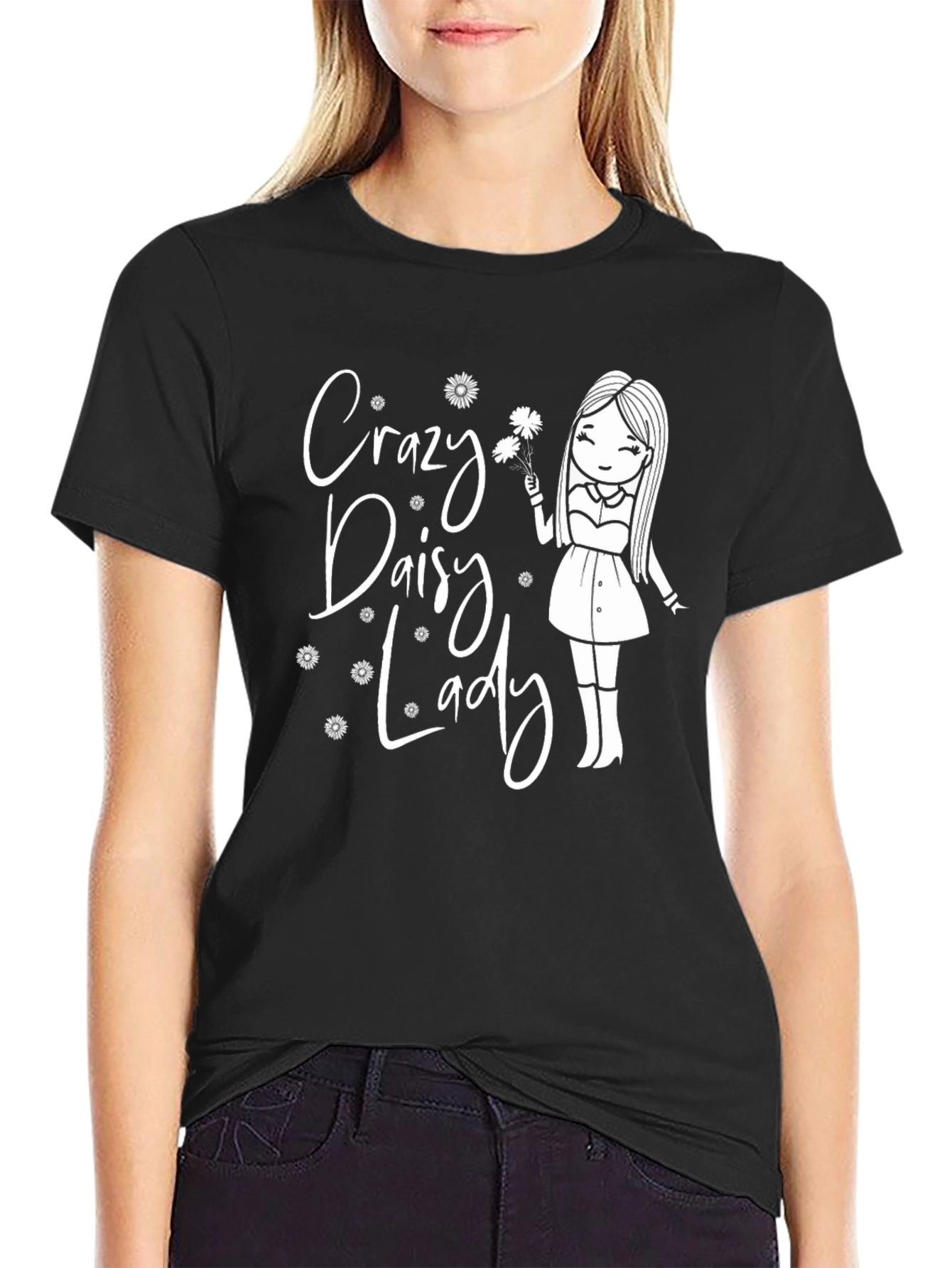Crazy Daisy Lady Graphic T-Shirt - Black