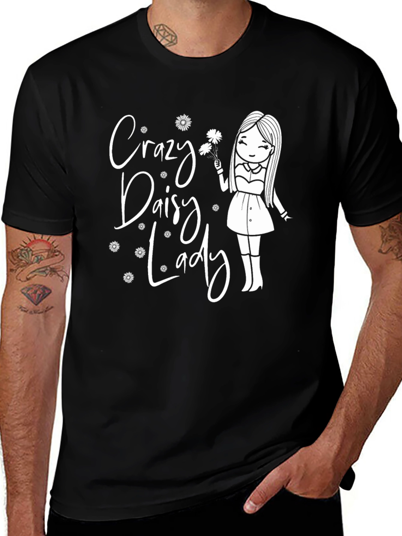 Crazy Daisy Lady Graphic T-Shirt - Black