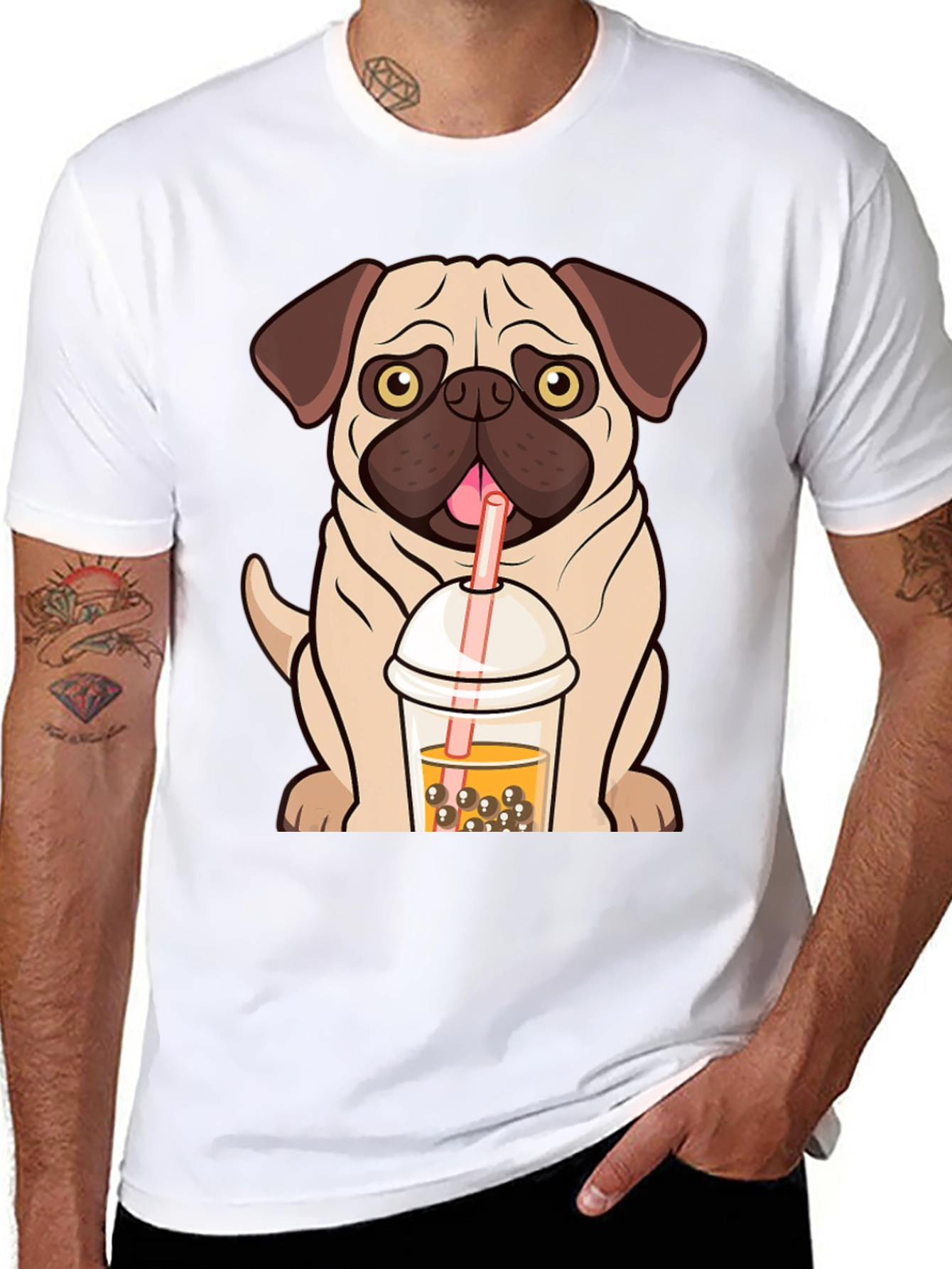 Pug Boba Tea Graphic Tee - Cute Dog T-Shirt