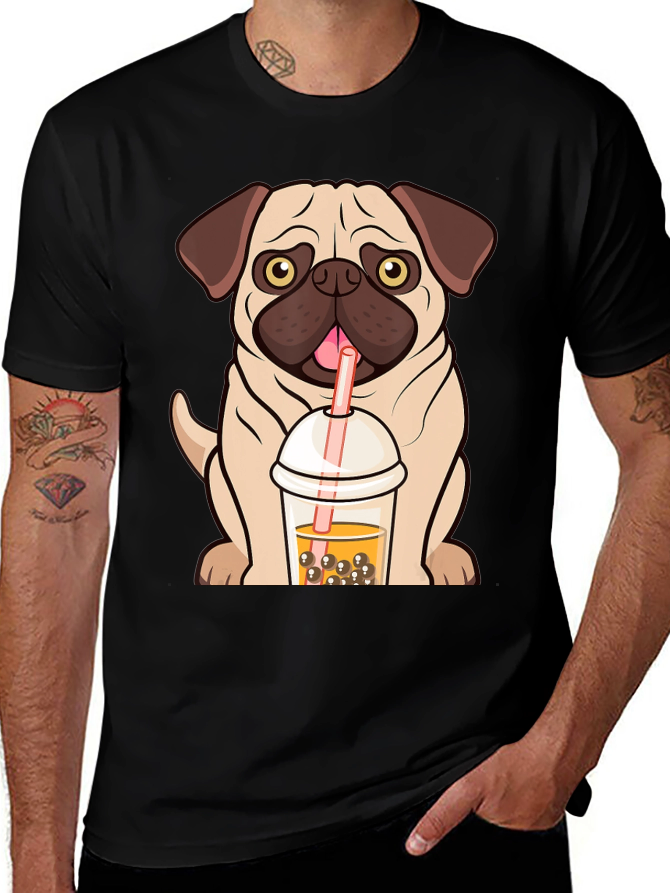 Pug Boba Tea Graphic Tee - Cute Dog T-Shirt