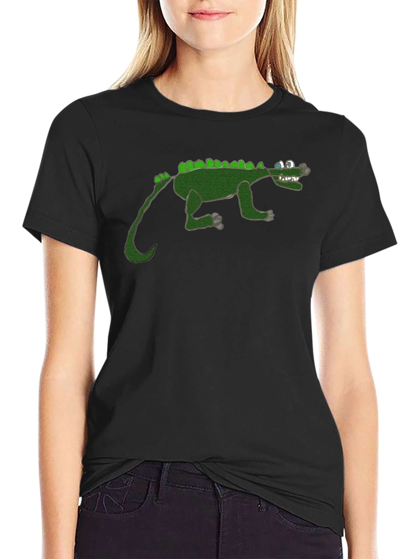 Cartoon Crocodile Graphic Black T-Shirt