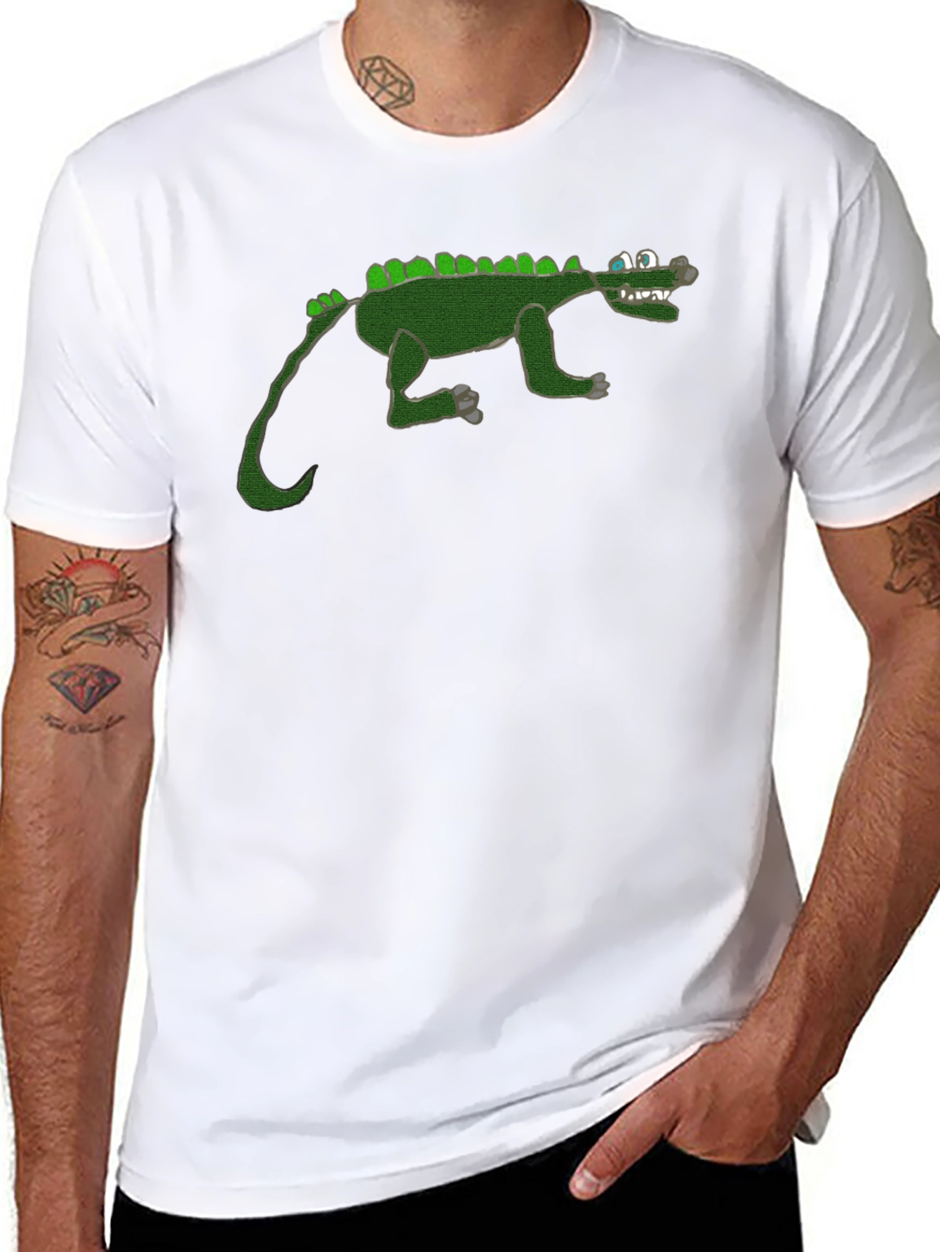 Cartoon Crocodile Graphic Black T-Shirt