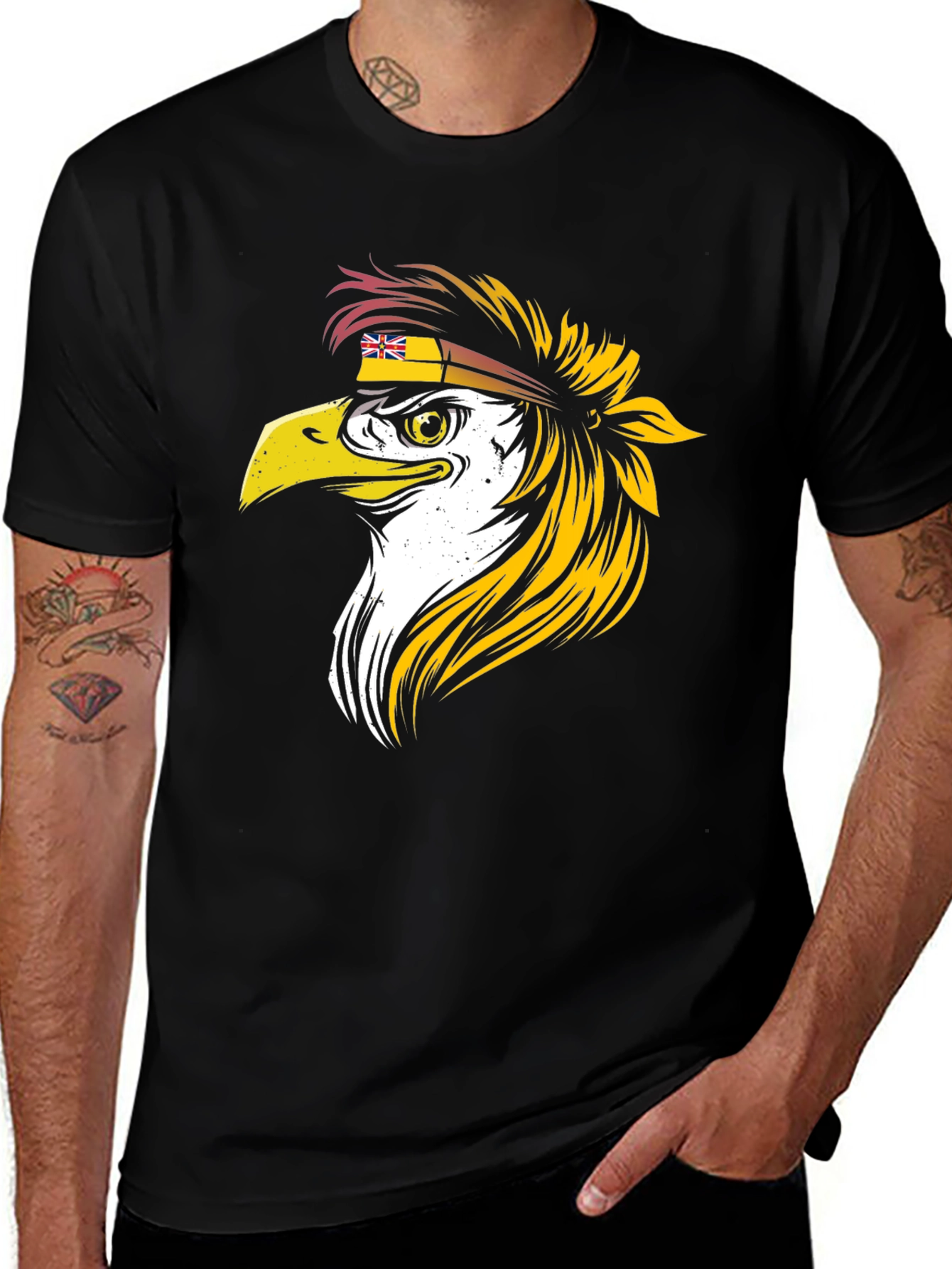 Eagle Head T-Shirt with Flag Bandana - Cool Design