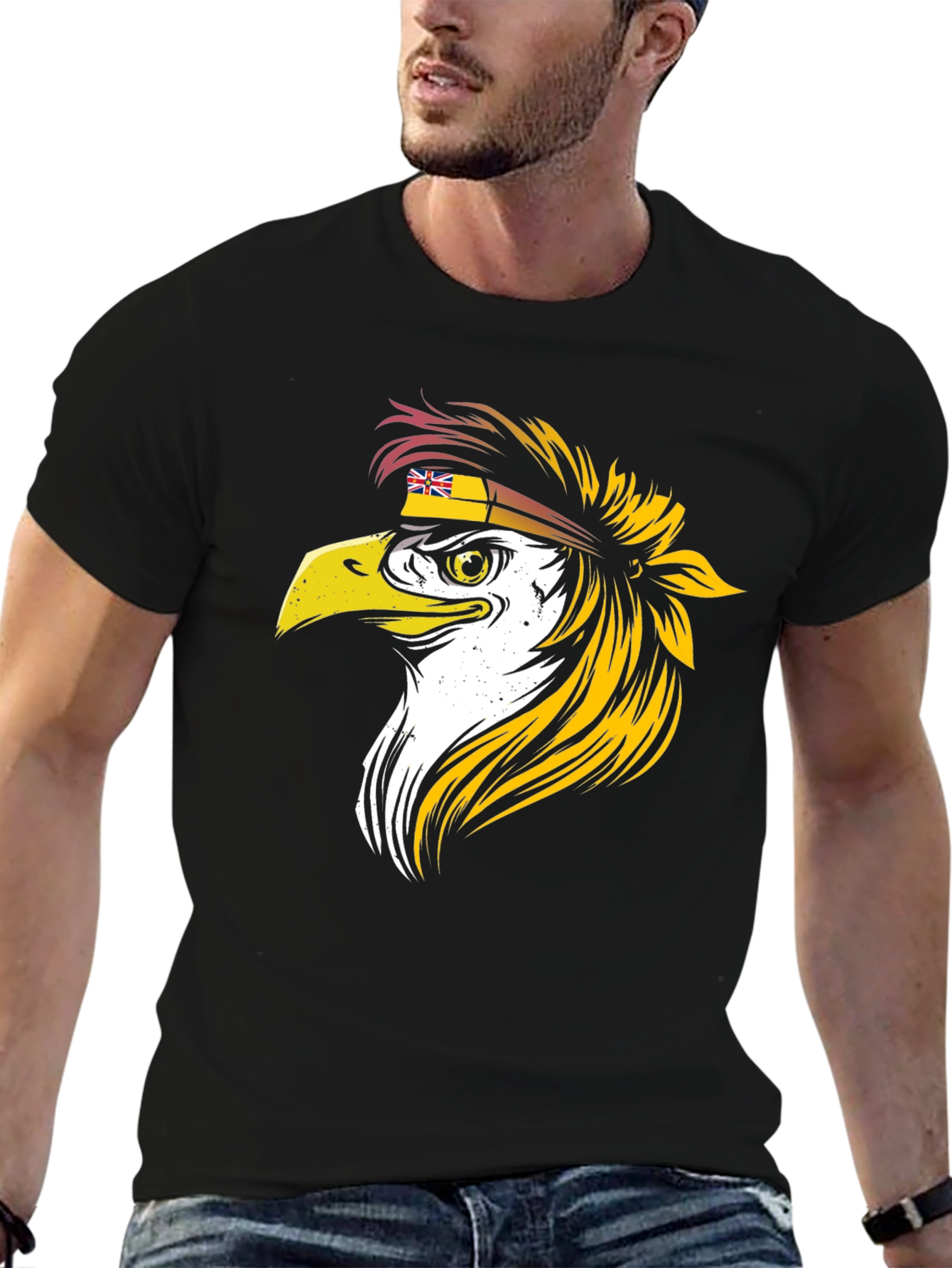 Eagle Head T-Shirt with Flag Bandana - Cool Design