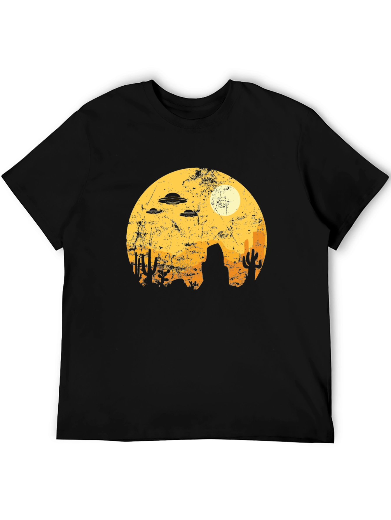 Retro Desert Alien UFO Graphic Tee - Black