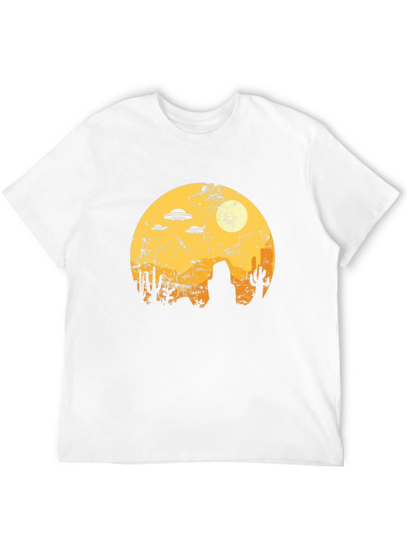 Retro Desert Alien UFO Graphic Tee - Black