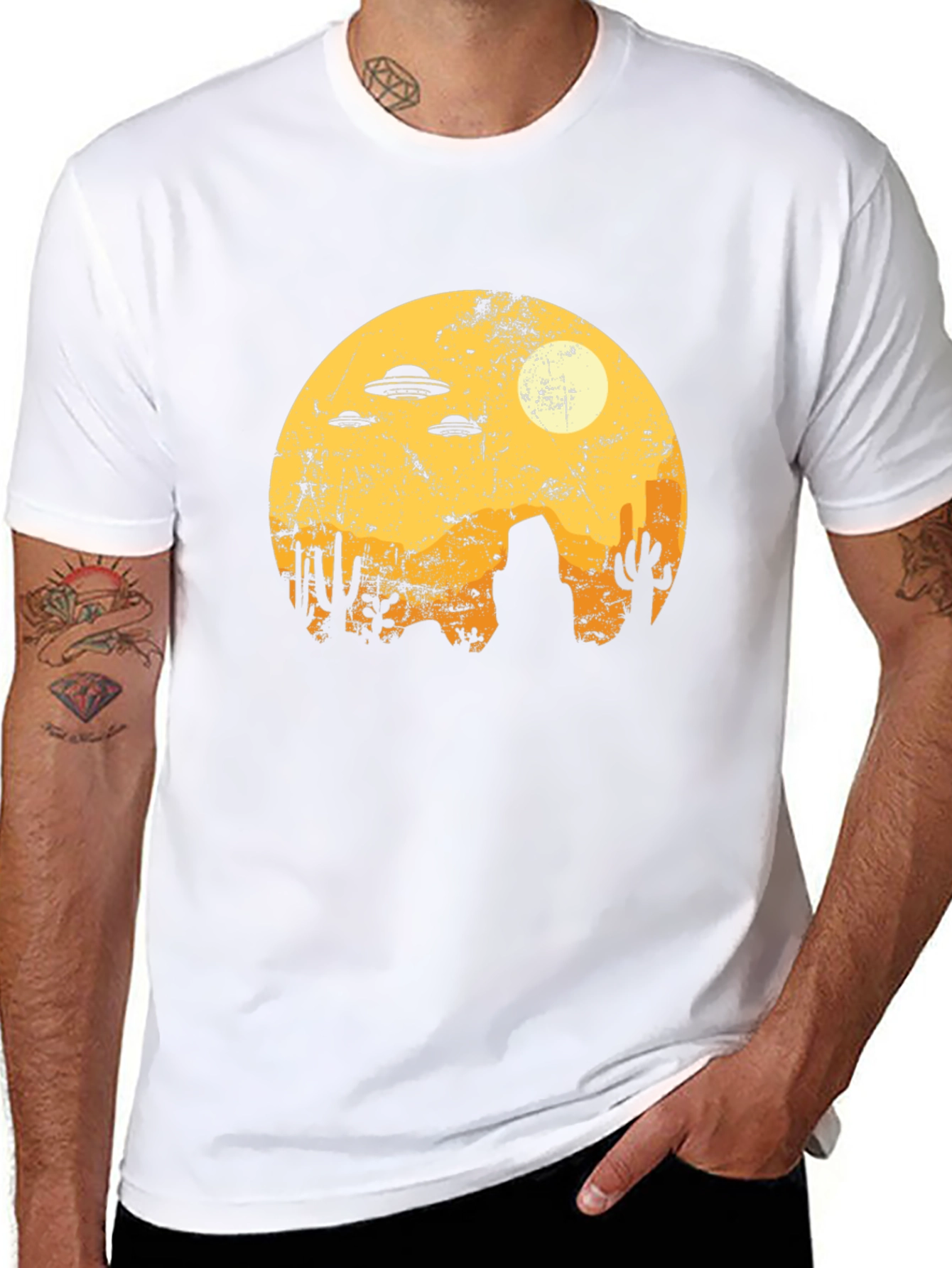 Retro Desert Alien UFO Graphic Tee - Black