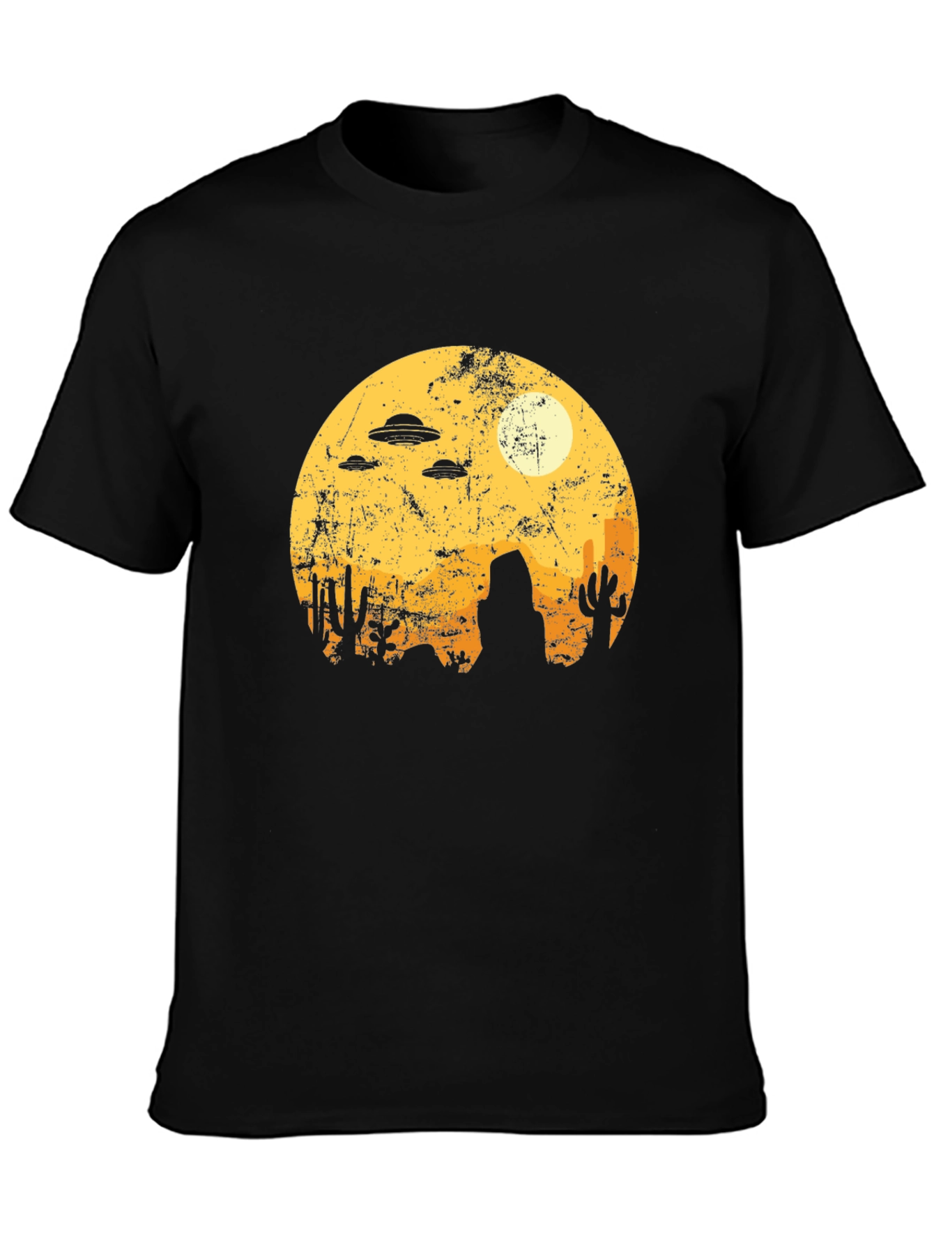 Retro Desert Alien UFO Graphic Tee - Black