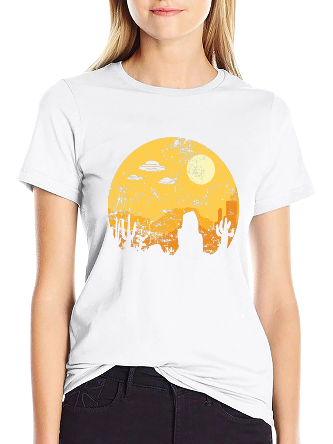 Retro Desert Alien UFO Graphic Tee - Black