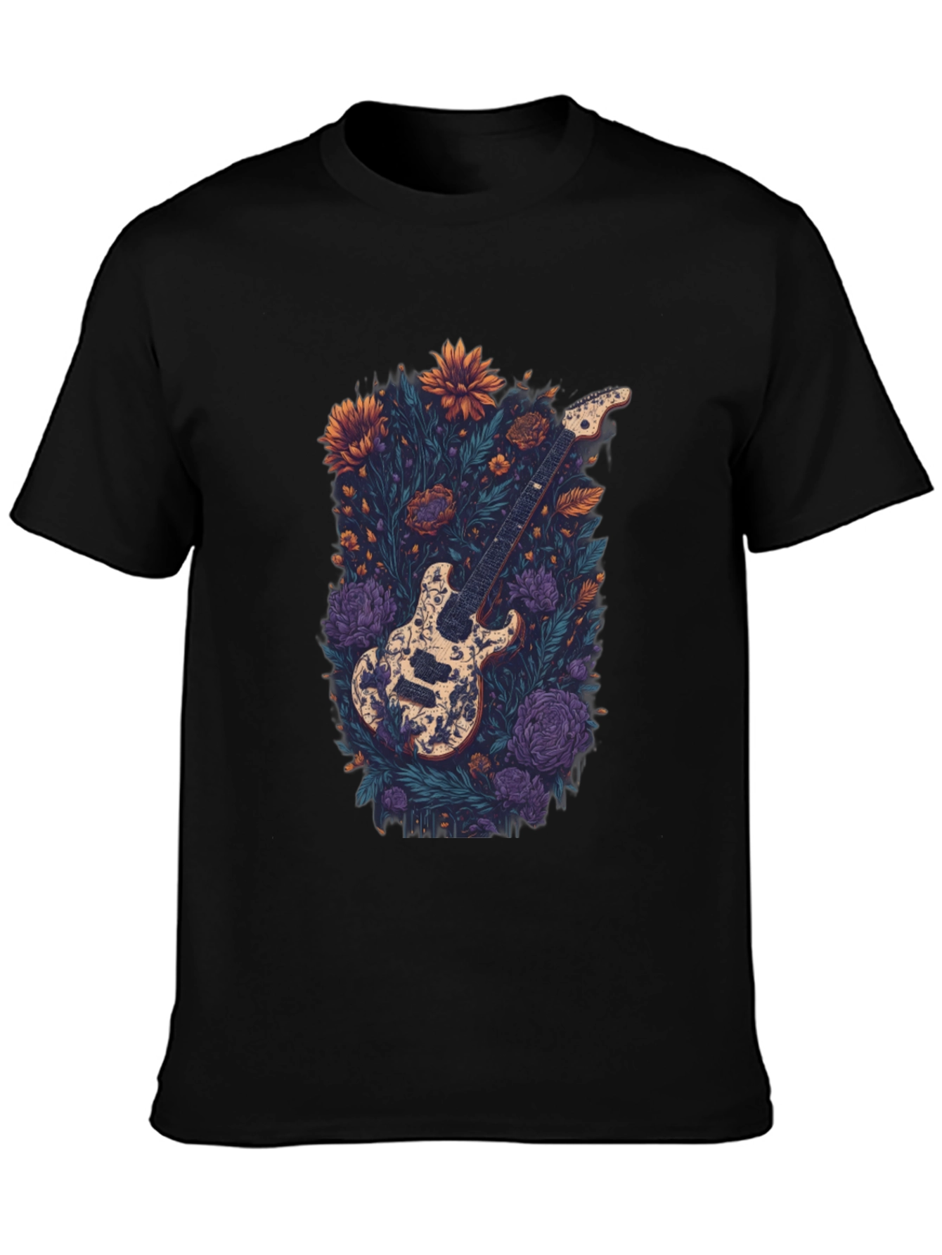 Floral Guitar Graphic Tee - Black