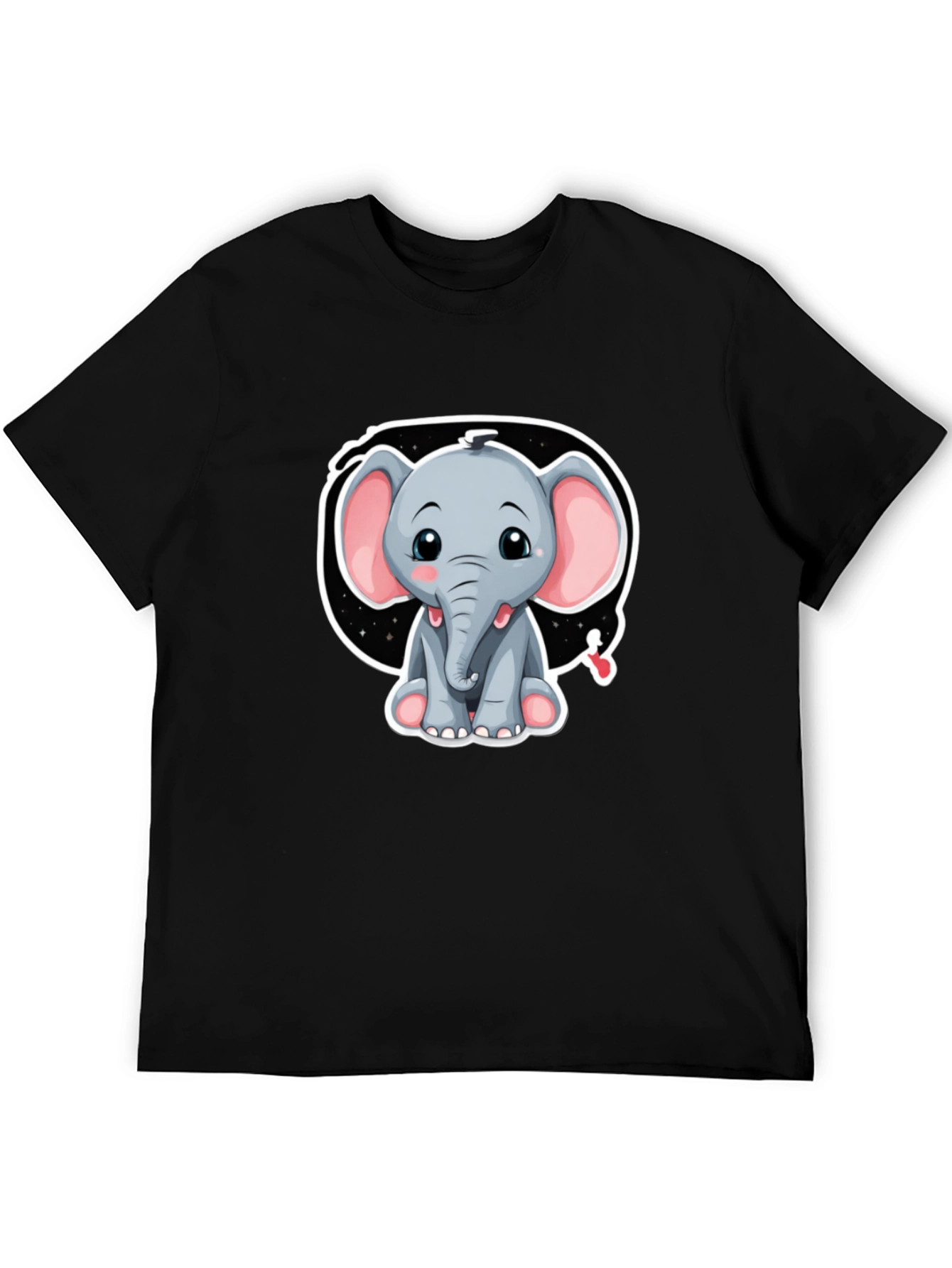 Cute Elephant Graphic Tee - Black Cotton Shirt